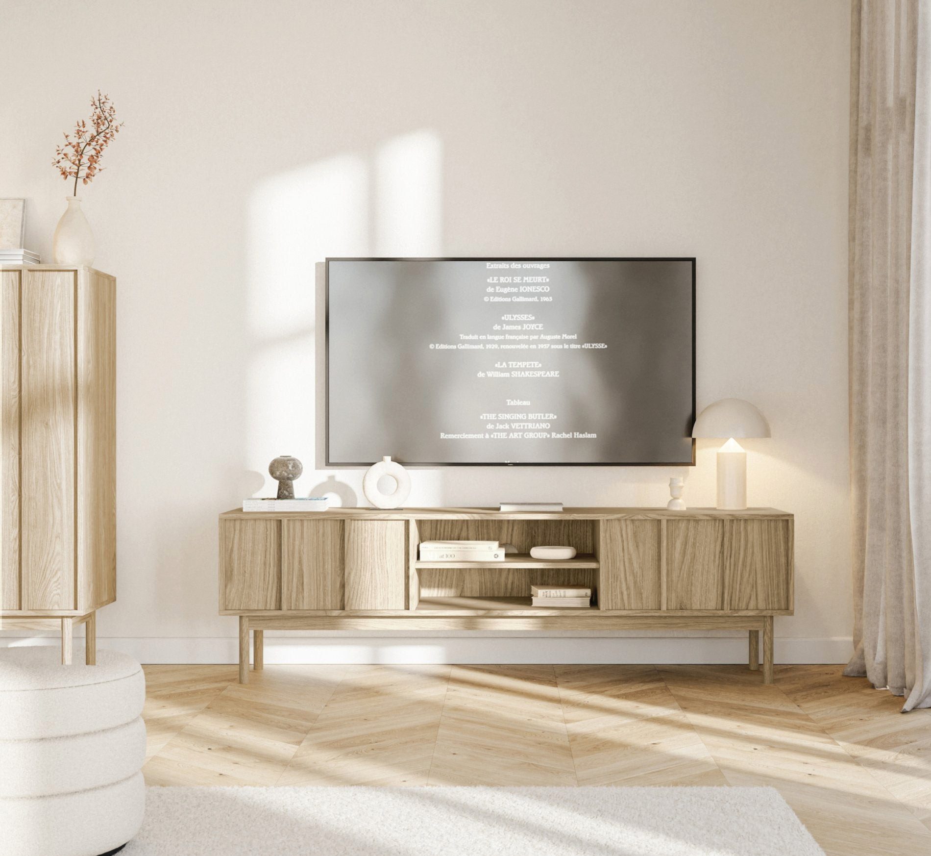 Selsey TV-Schrank NEKSTO mit Schubladen und Holzfüßen, 170 cm