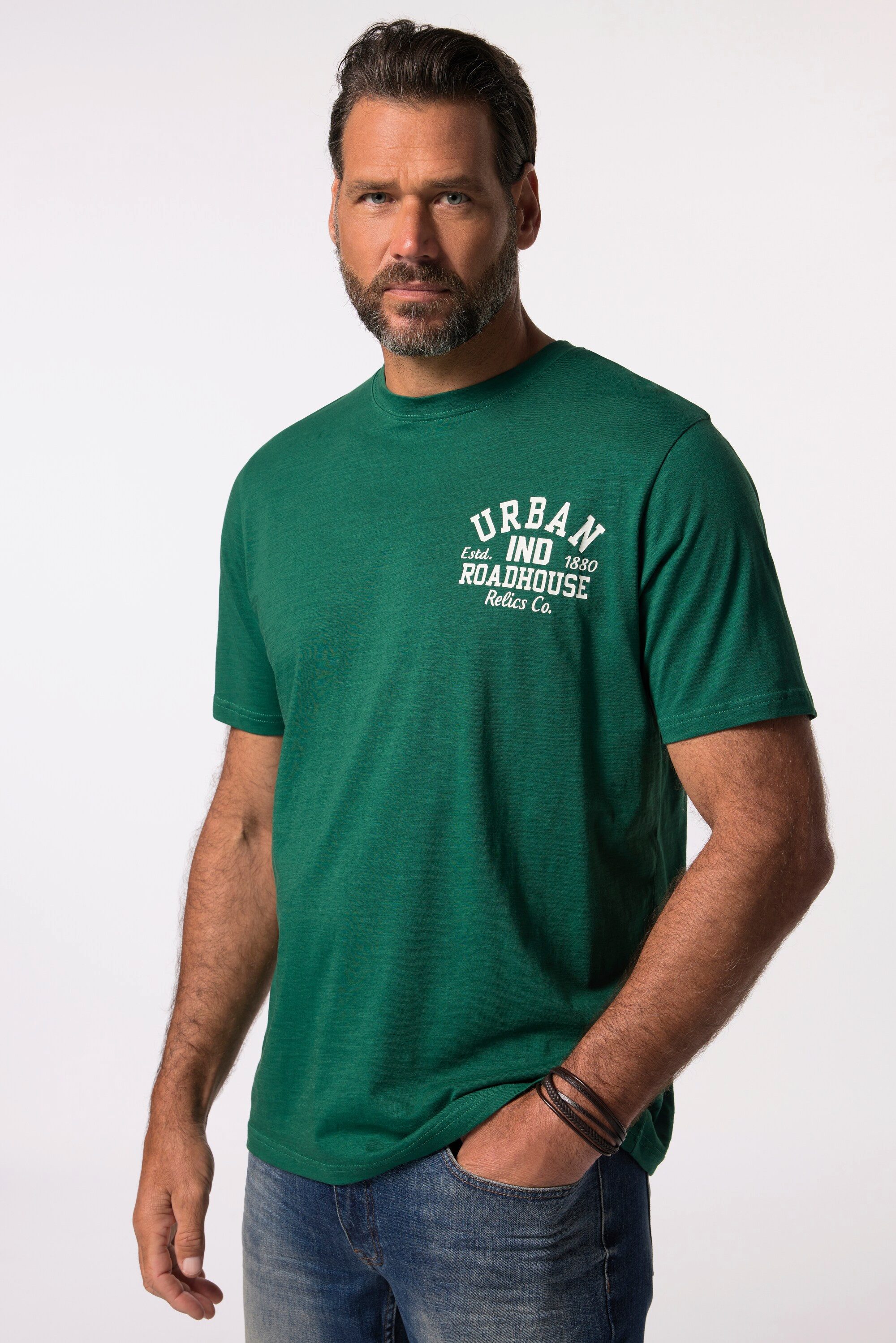 T-Shirt T-Shirt Halbarm Flammjersey Brustprint