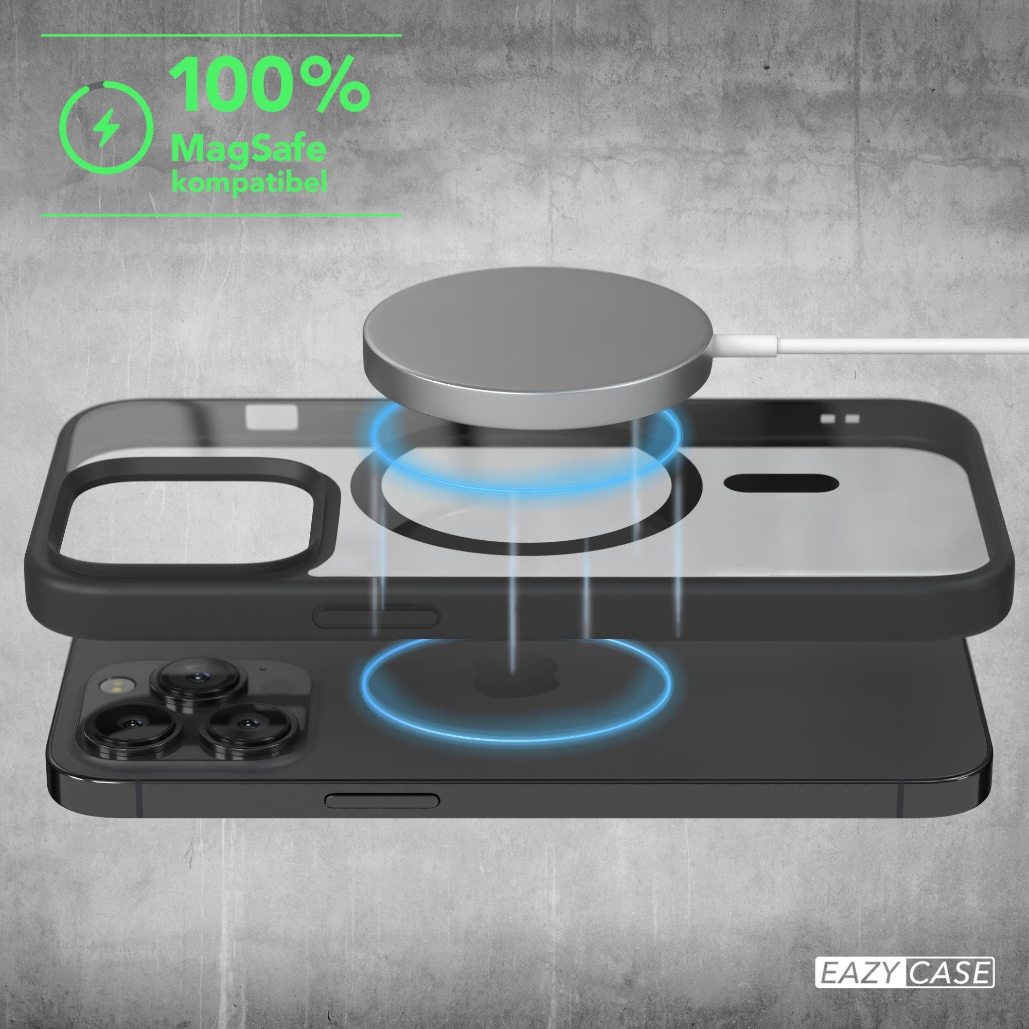 EAZY CASE Handyhülle Transparente Hülle mit MagSafe für iPhone 13 Pro 6,1 Zoll, Qi Charging kompatibel, Silicon Case, Slimcover Displayschutz, Schwarz