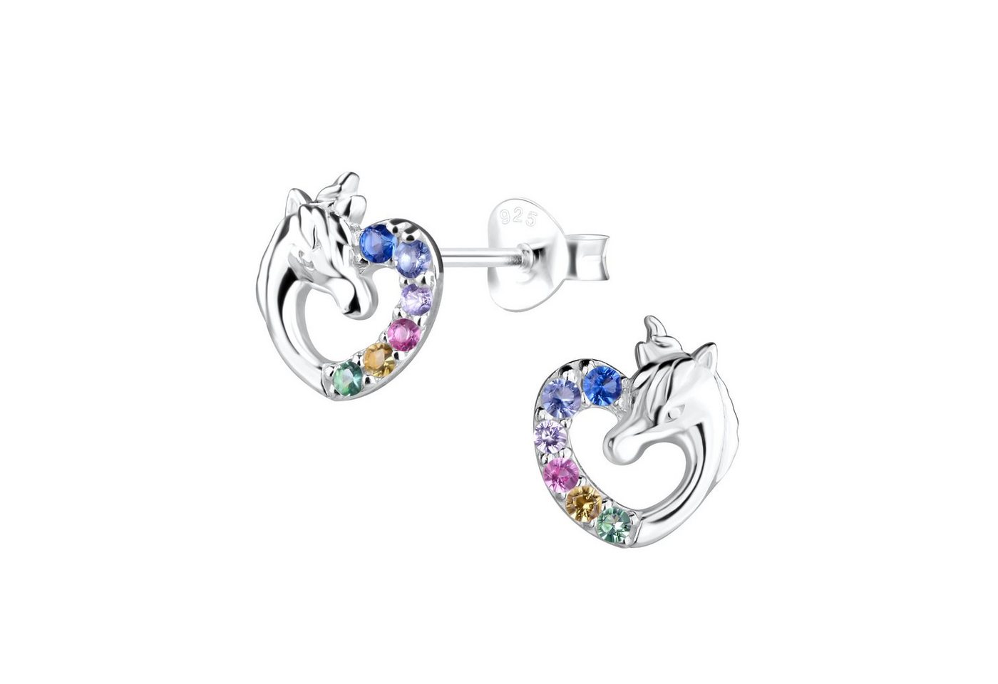 ALEXANDER YORK Paar Ohrstecker EINHORN HERZ Rainbow Zirkonia, 2-tlg., 925 Sterling Silber