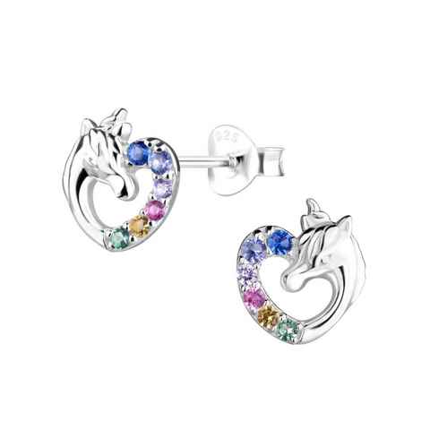 ALEXANDER YORK Paar Ohrstecker EINHORN HERZ Rainbow Zirkonia, 2-tlg., 925 Sterling Silber