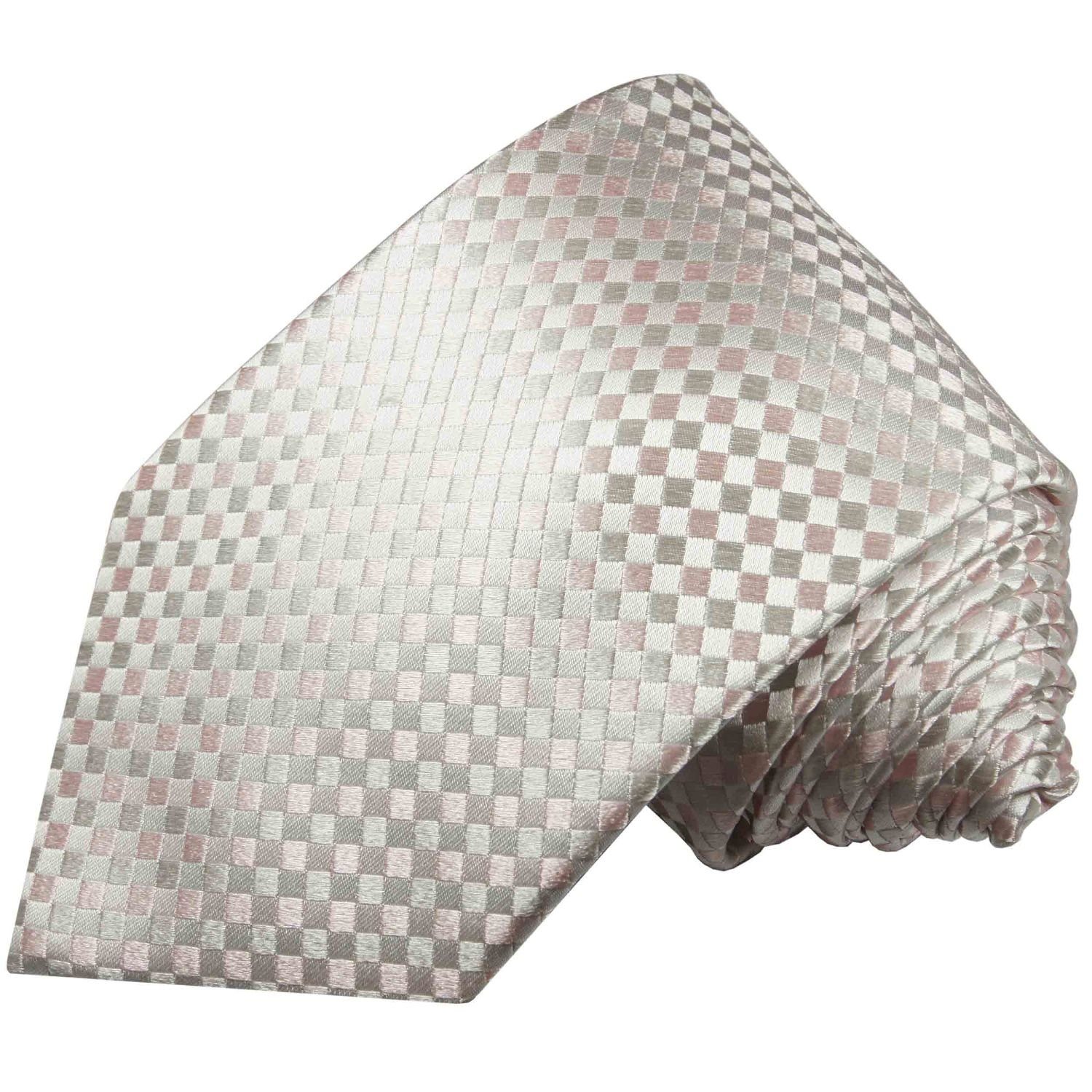 Paul Malone Krawatte Designer rosa Seide Schlips Breit modern kariert silber Herren 472 Seidenkrawatte (8cm), 100