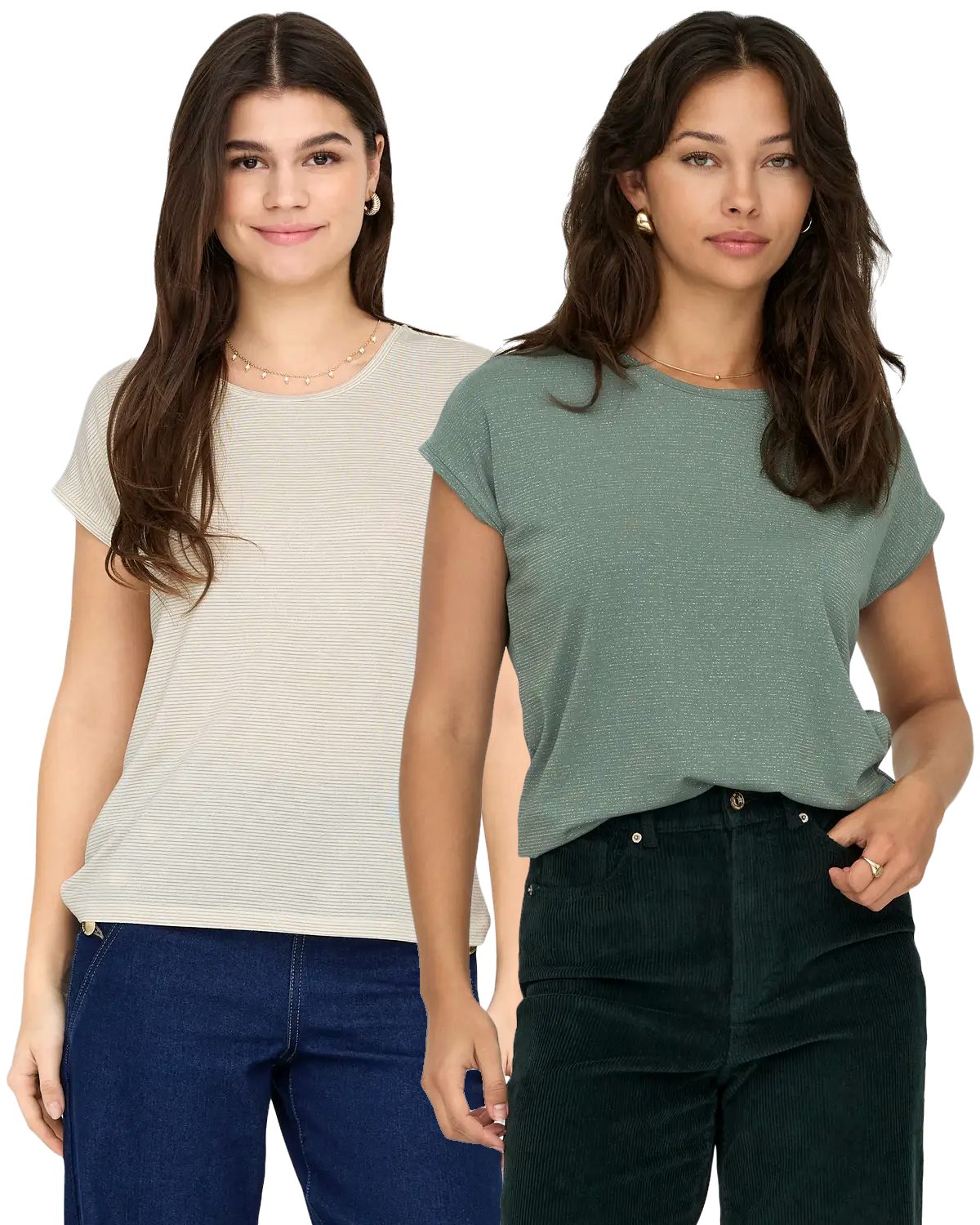 ONLY T-Shirt (2er-Pack) funkelndes Glitzer Shirt für Alltag und Freizeit