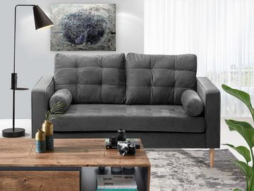 Moebel-Eins Sofa, GLAMMI 2-Sitzer Sofa mit Samtbezug, Füße Buche massiv