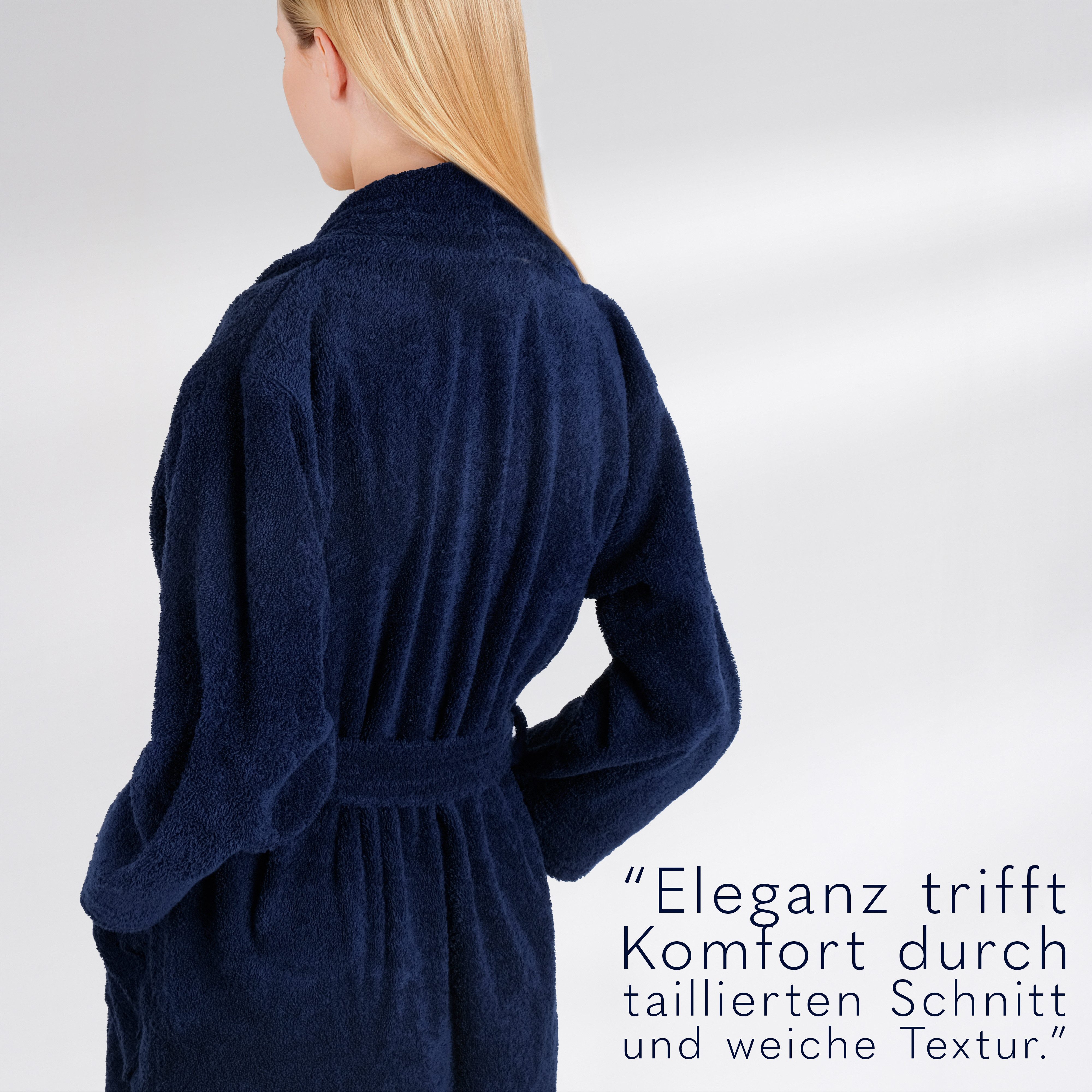 HAMMETEX Damenbademantel Ren, 100% Baumwolle, Langform, Baumwolle, Schalkragen, Gürtel, 380 g/m² Frottee Bademantel mit Taschen – Saugfähig & Weich