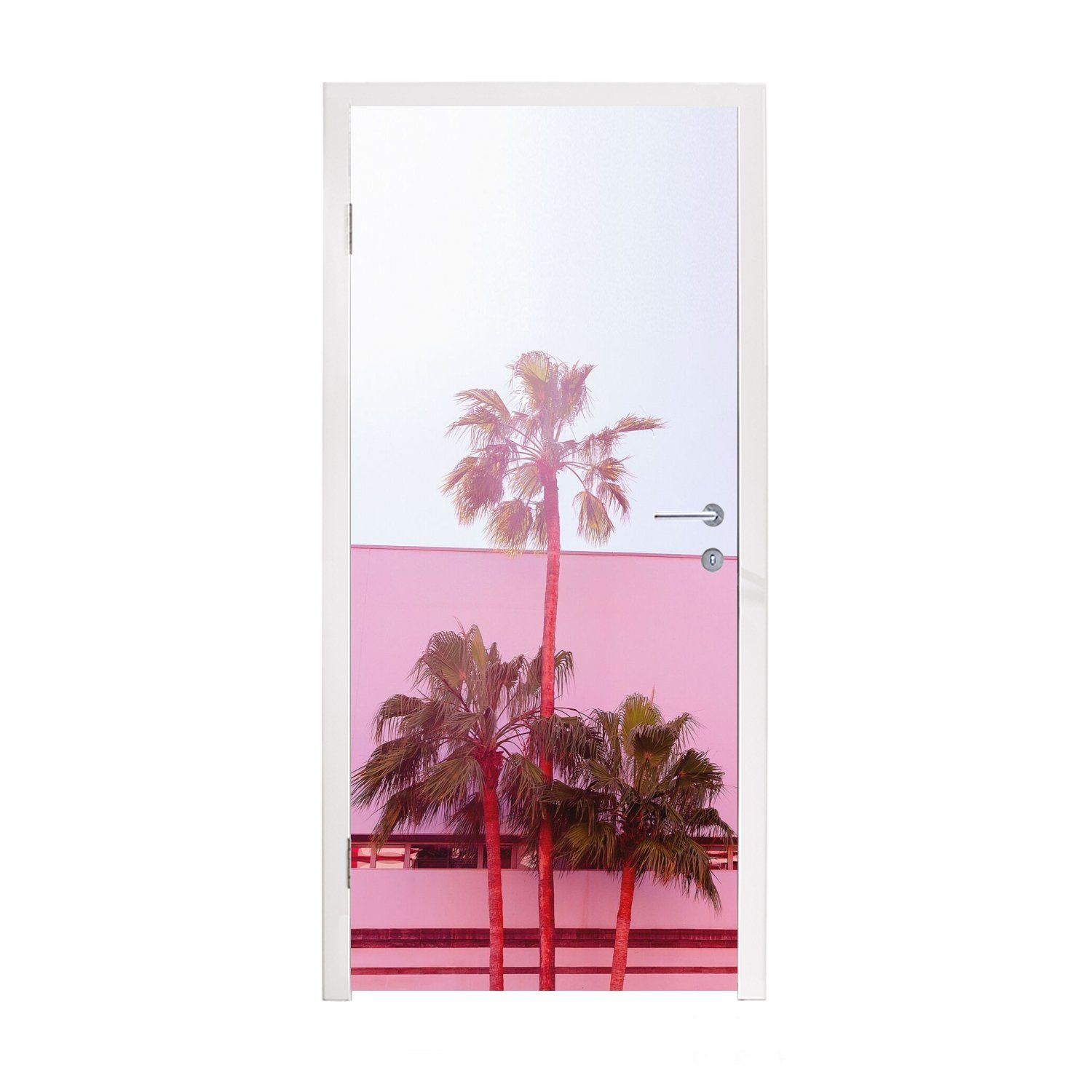 MuchoWow Türtapete Palme - Garten Poster - Rosa, Matt, bedruckt, (1 St), Fototapete für Tür, Türaufkleber, 75x205 cm
