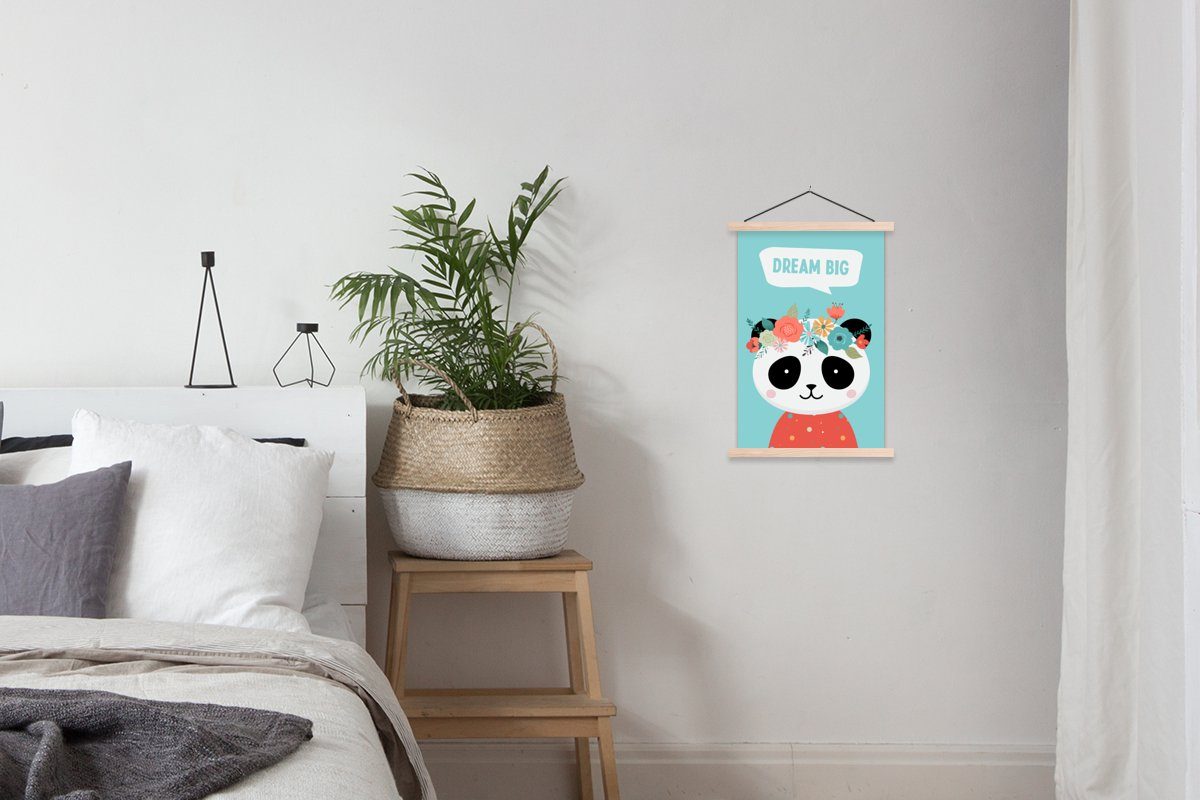 Panda für (1 Bilderleiste, MuchoWow Textilposter St), Blumen Magnetisch - - Zitat, Poster Posterleiste, Wohnzimmer,