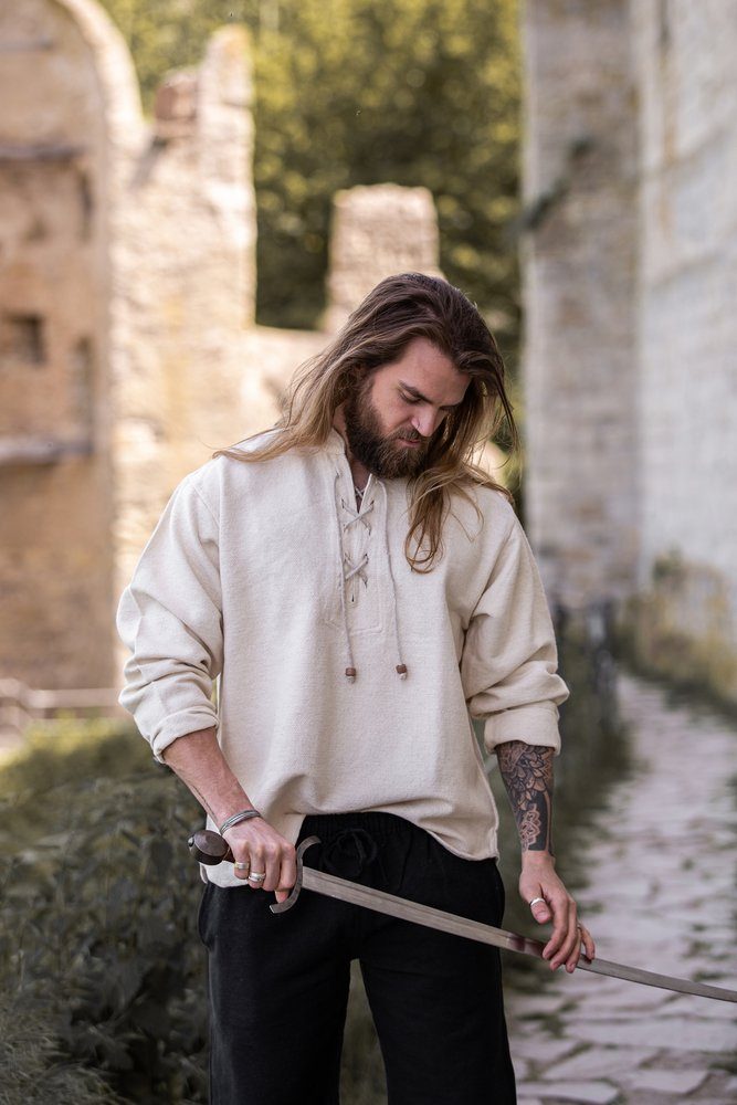 Leonardo Carbone Wikinger-Kostüm Handgewebtes Baumwoll-Hemd "Ingolf" Natur