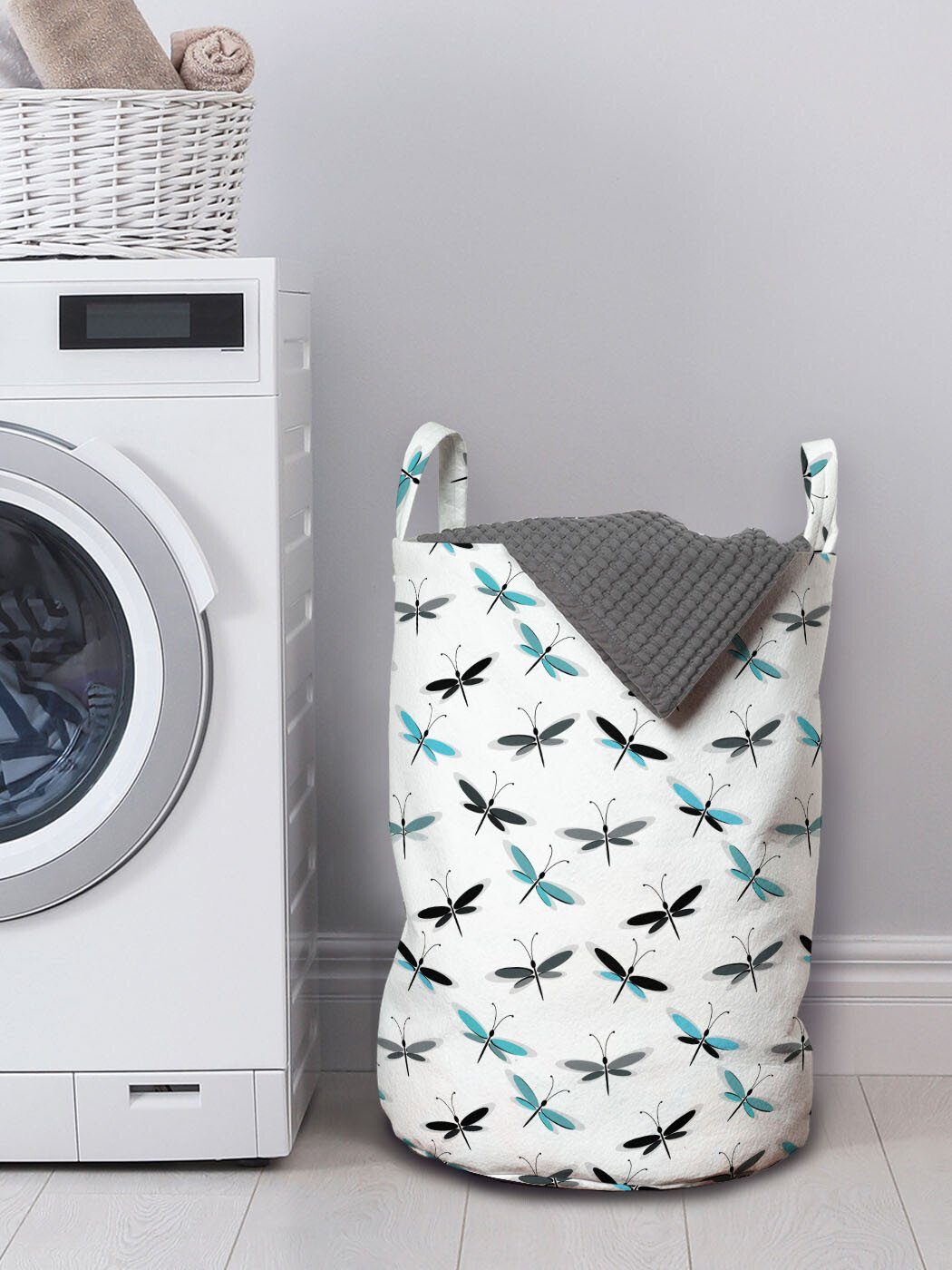 Abakuhaus Wäschesäckchen Wäschekorb mit Griffen Simplistic Schmetterling Waschsalons, Abstrakte Kordelzugverschluss Flügel für