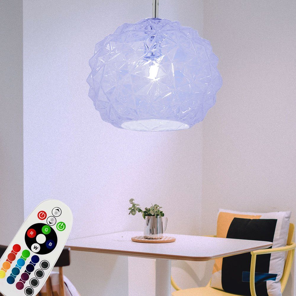 etc-shop LED Pendelleuchte, Leuchtmittel inklusive, Warmweiß, Farbwechsel, Hänge Decken Leuchte Glas Ess Zimmer Pendel Lampe FERNBEDIENUNG im Set