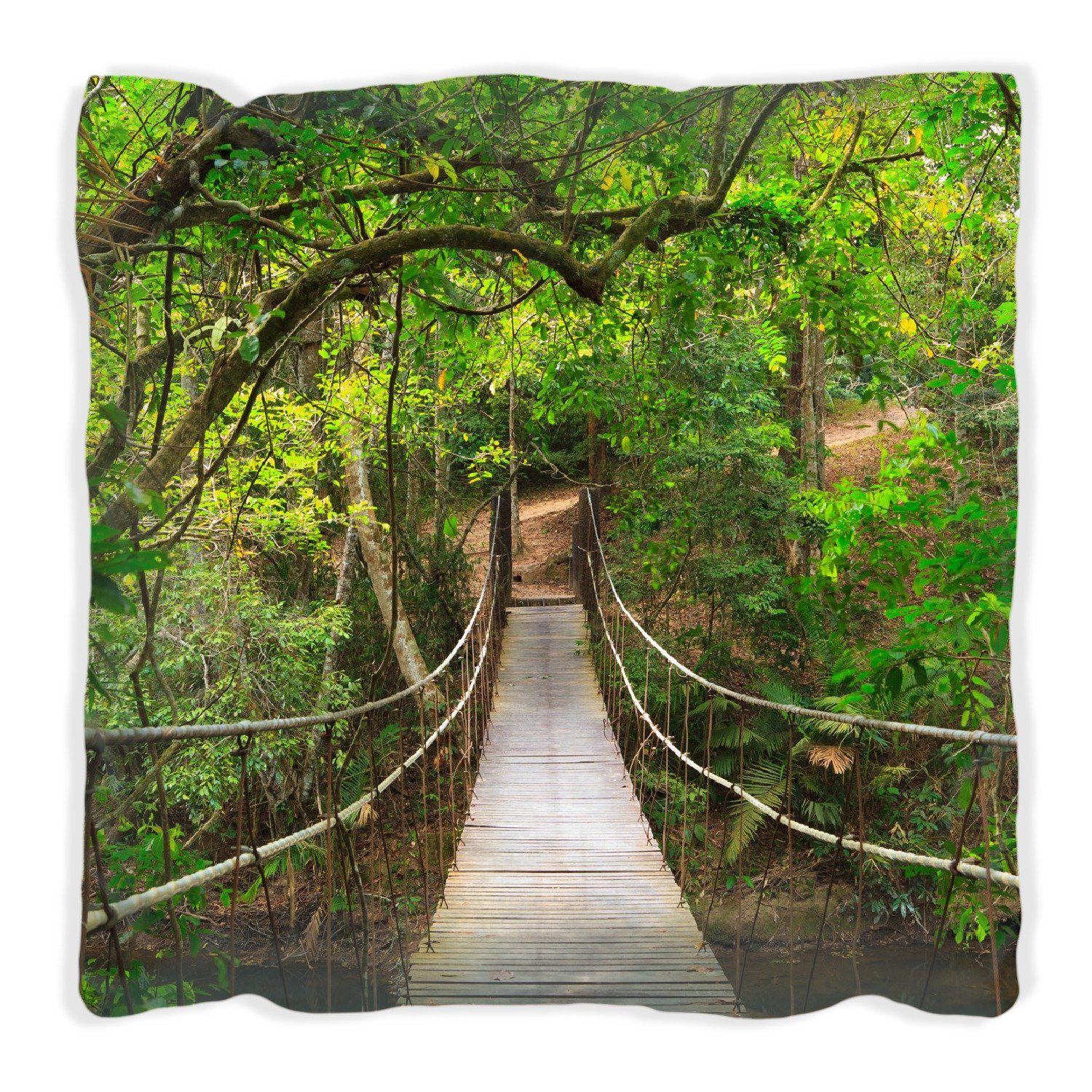 Wallario Dekokissen Hängebrücke im Urwald grüner Dschungel, handgenäht