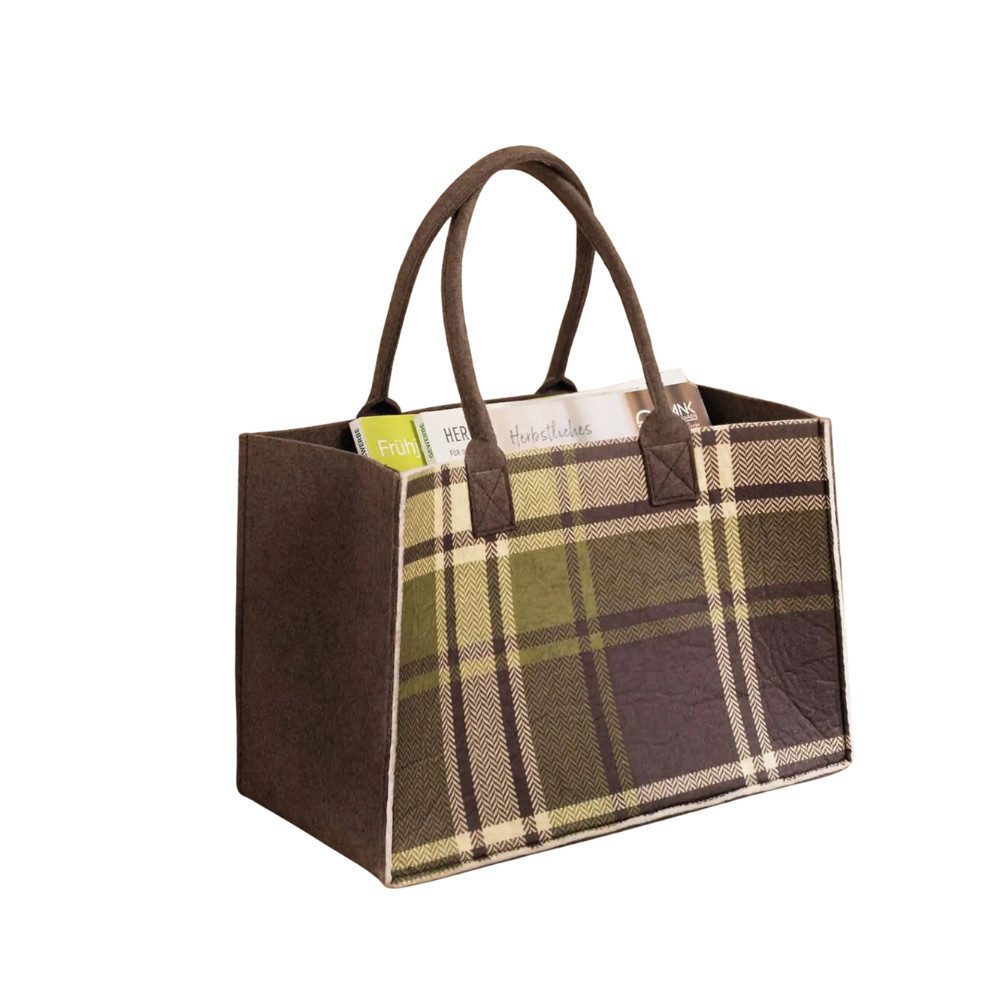 Home-trends24.de Henkeltasche Filz Tasche kariert Henkel Shopper Einkaufskorb grün