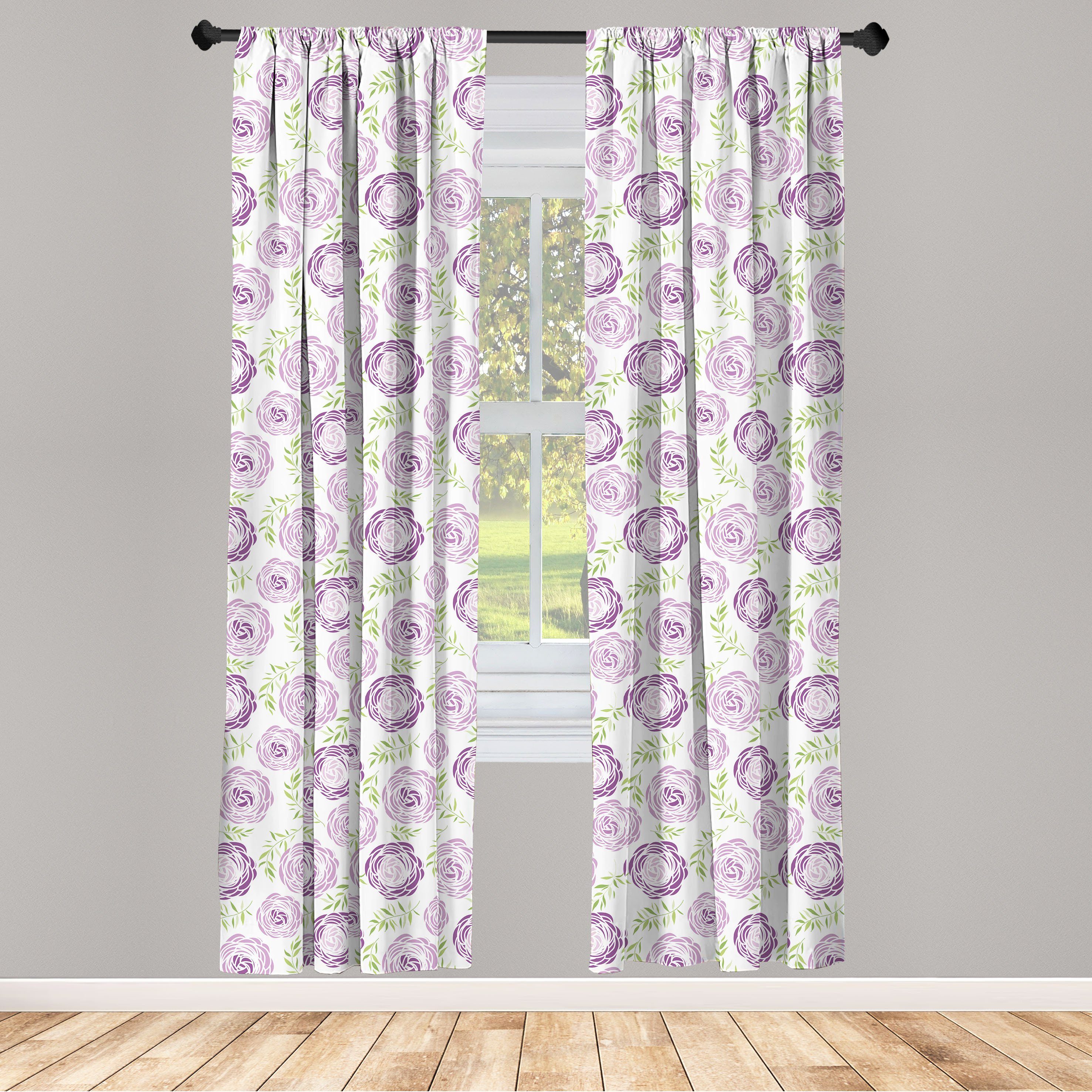 Gardine Vorhang für Wohnzimmer Schlafzimmer Abakuhaus, Blumen Gartenelemente Microfaser, View Top Dekor