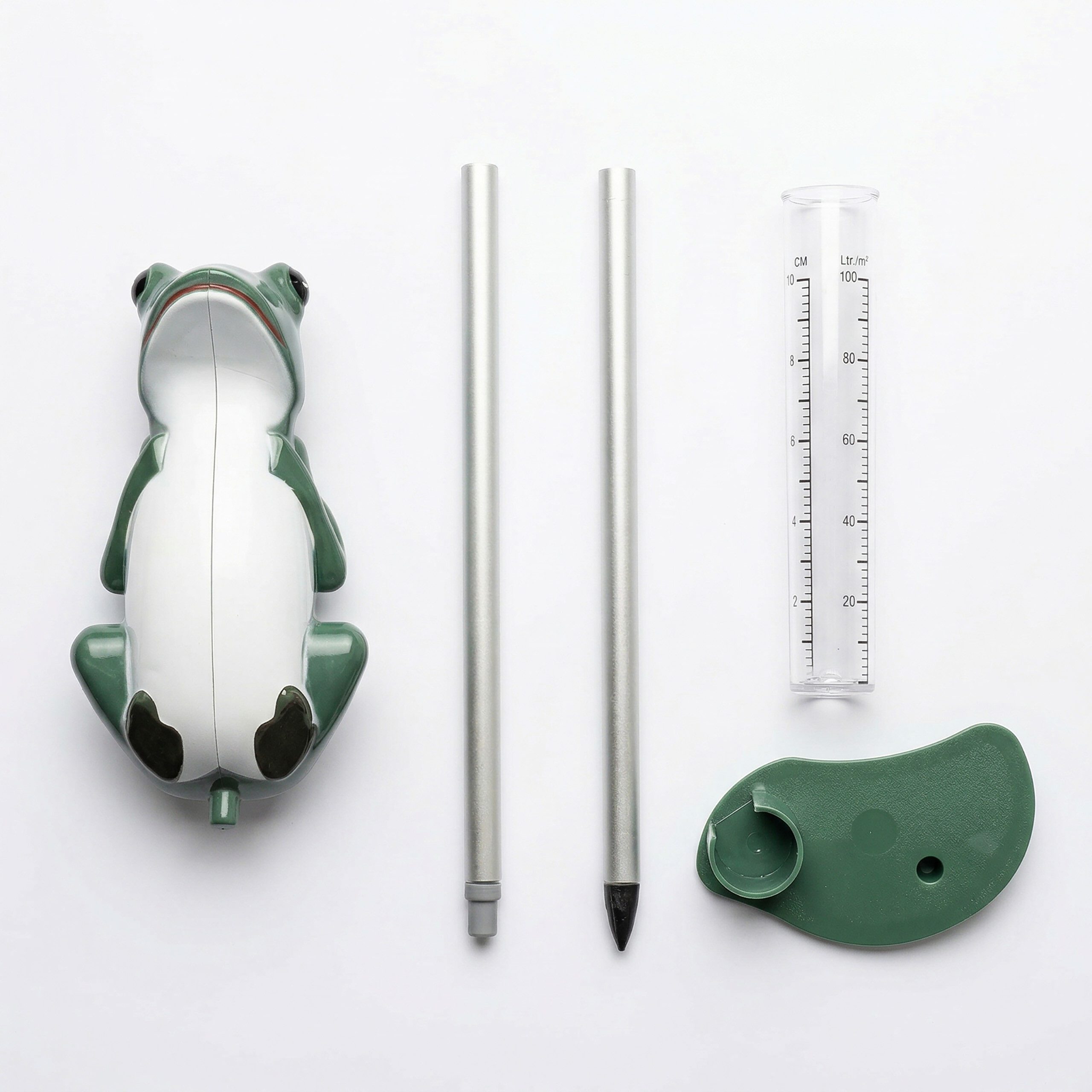 Lantelme Frosch mit Erdspieß Niederschlagsmesser Regenmenge Außen Garten Regenmesser (Metall Erdspieße, inkl. 40cm Erdspieß Metall, Regenmengenmesser auch als Deko)