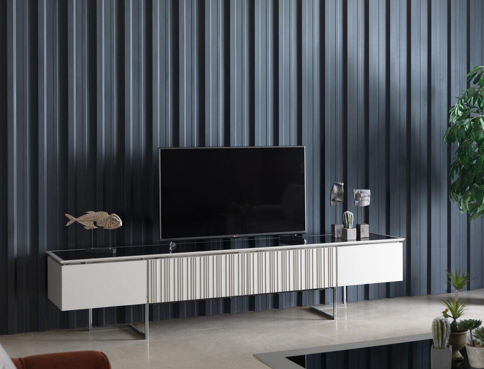 JVmoebel TV-Schrank Stilvoll RTV Lowboard TV Ständer Wohnwand Sideboard Schrank Holz Weiß (1-St., 1x TV-Ständer) Made in Europa