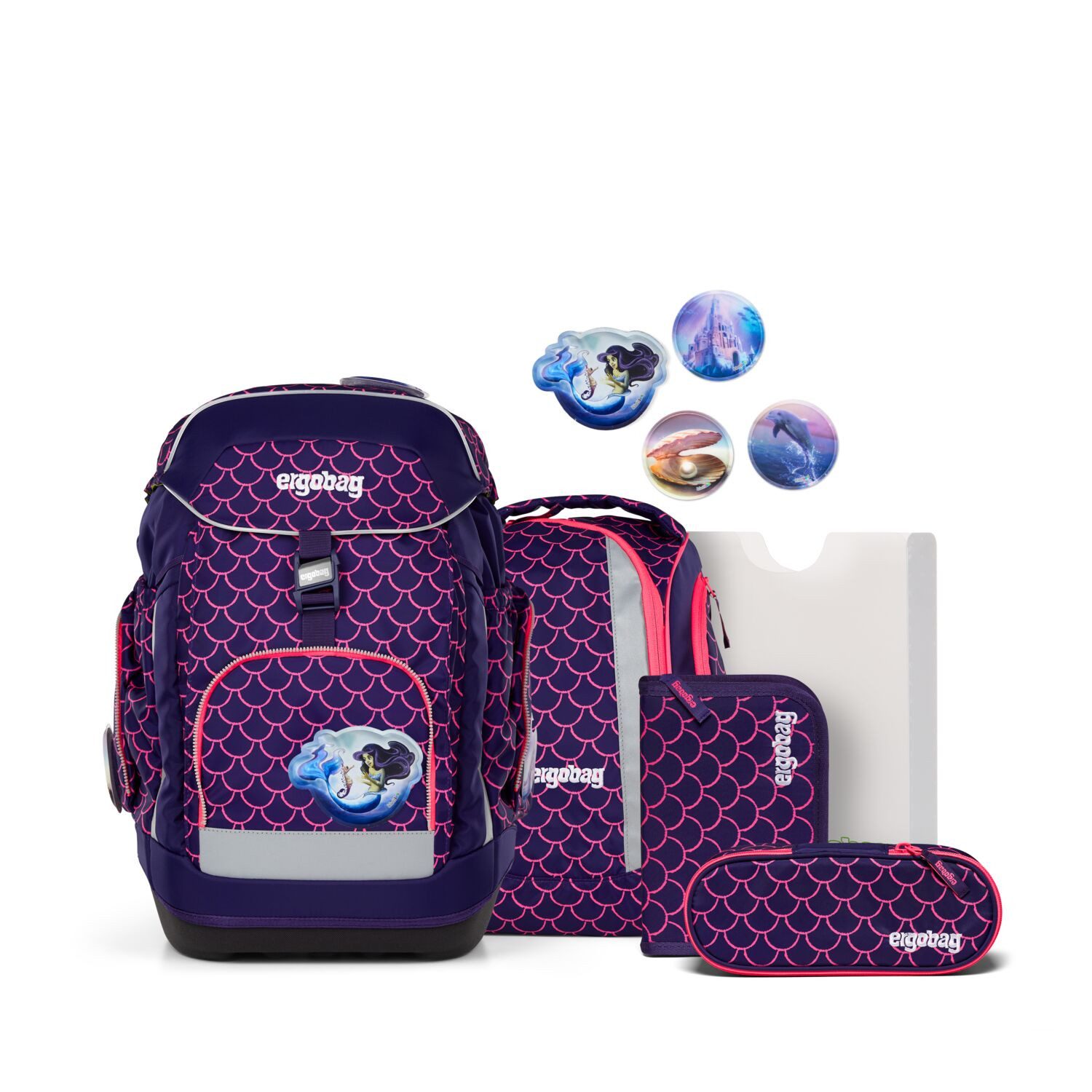 ergobag Schulranzen Schulranzen-Set MAXI PerlentauchBär 6-teilig, 25/26 (6-teilig), ergonomisch, ab 1. Klasse, Your-Size-System