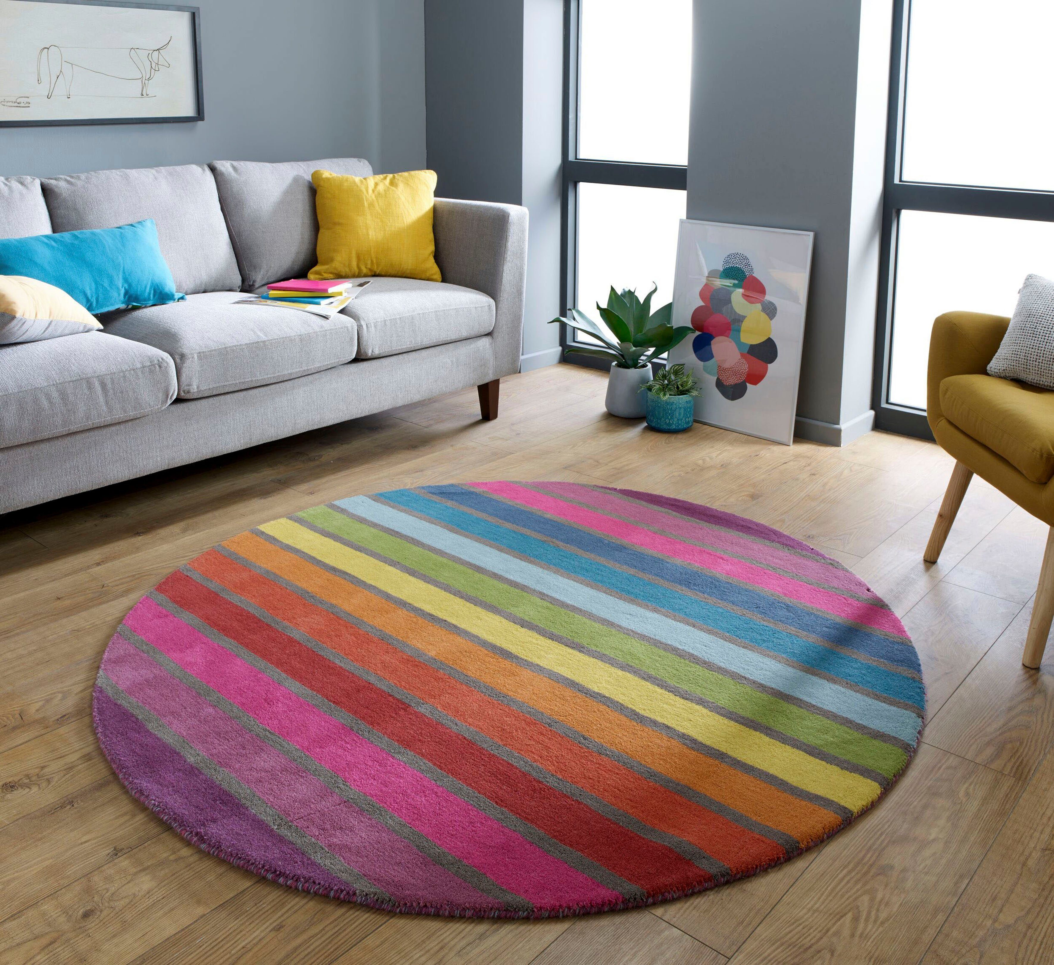 Wollteppich Candy, FLAIR RUGS, mit rund, bunt gemustert, Höhe: 100% Streifen, mehrfarbig Design 10 mm, aus Wolle