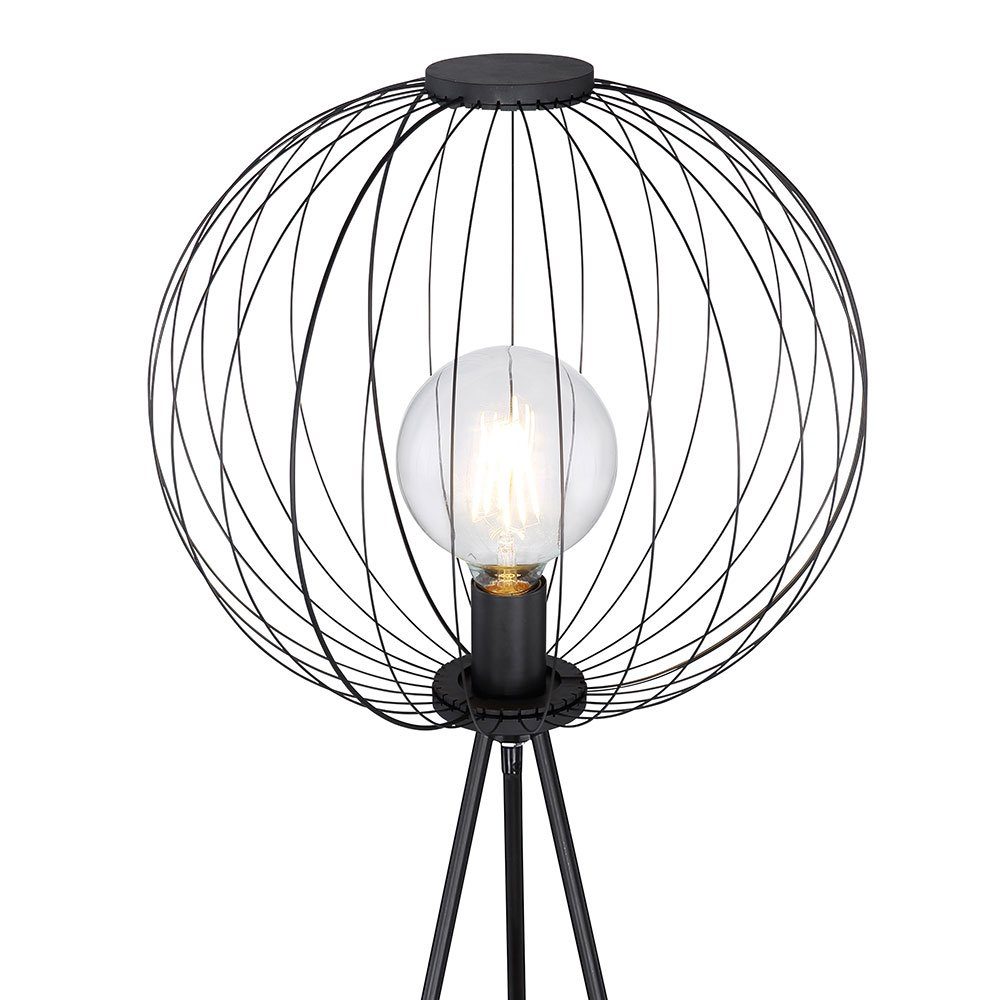 Dreibein LED Stehlampe, Globo inklusive, Fußschalter Warmweiß, schwarz Leuchtmittel Stehleuchte Metall Wohnzimmerlampe D 69cm