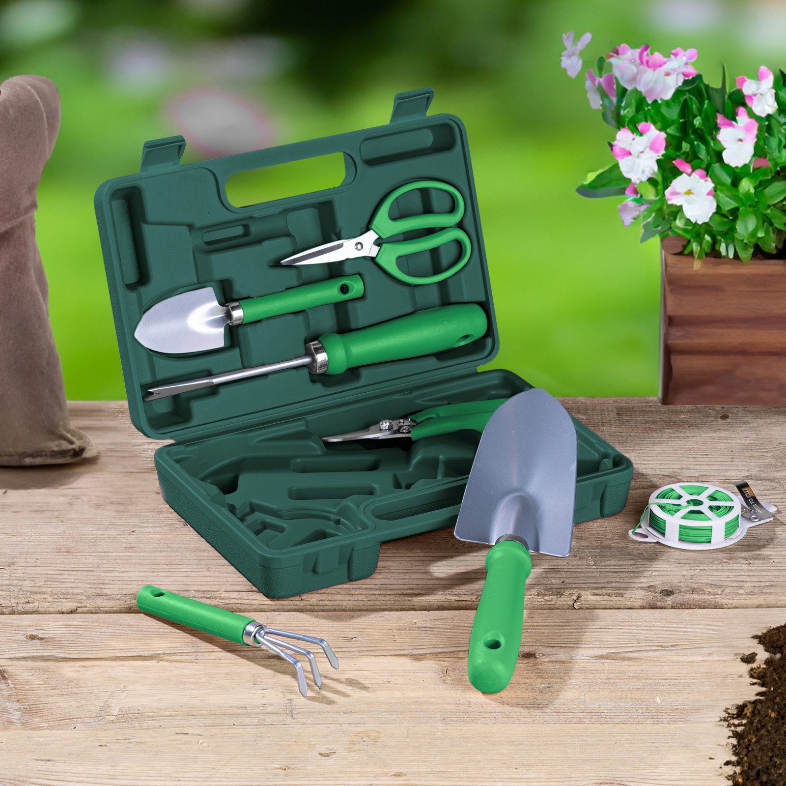 Haushalt International Gartenpflege-Set Gartenwerkzeug Pflanzwerkzeug Koffer 8tlg, Gartengeräte, Vielseitig, Handlich, für kleine Arbeiten
