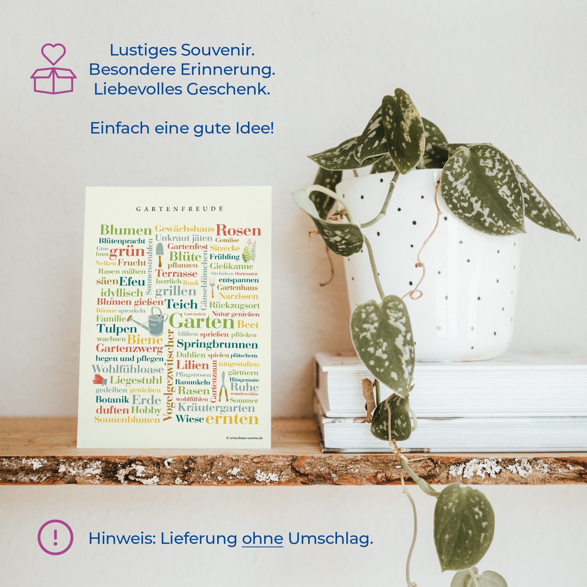 Deine Wörter Grußkarten Garten Wörter Postkartenset, 5 Karten, DIN A6, Geschenk