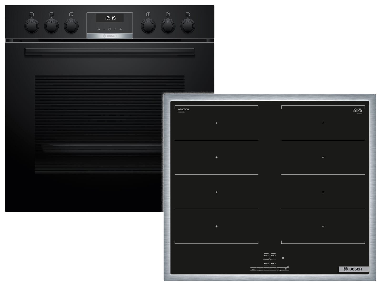 BOSCH Elektro-Herd-Set, mit Teleskopauszug nachrüstbar, Reinigung mit Wasser / Dampf, Timer, TouchControl-Bedienung