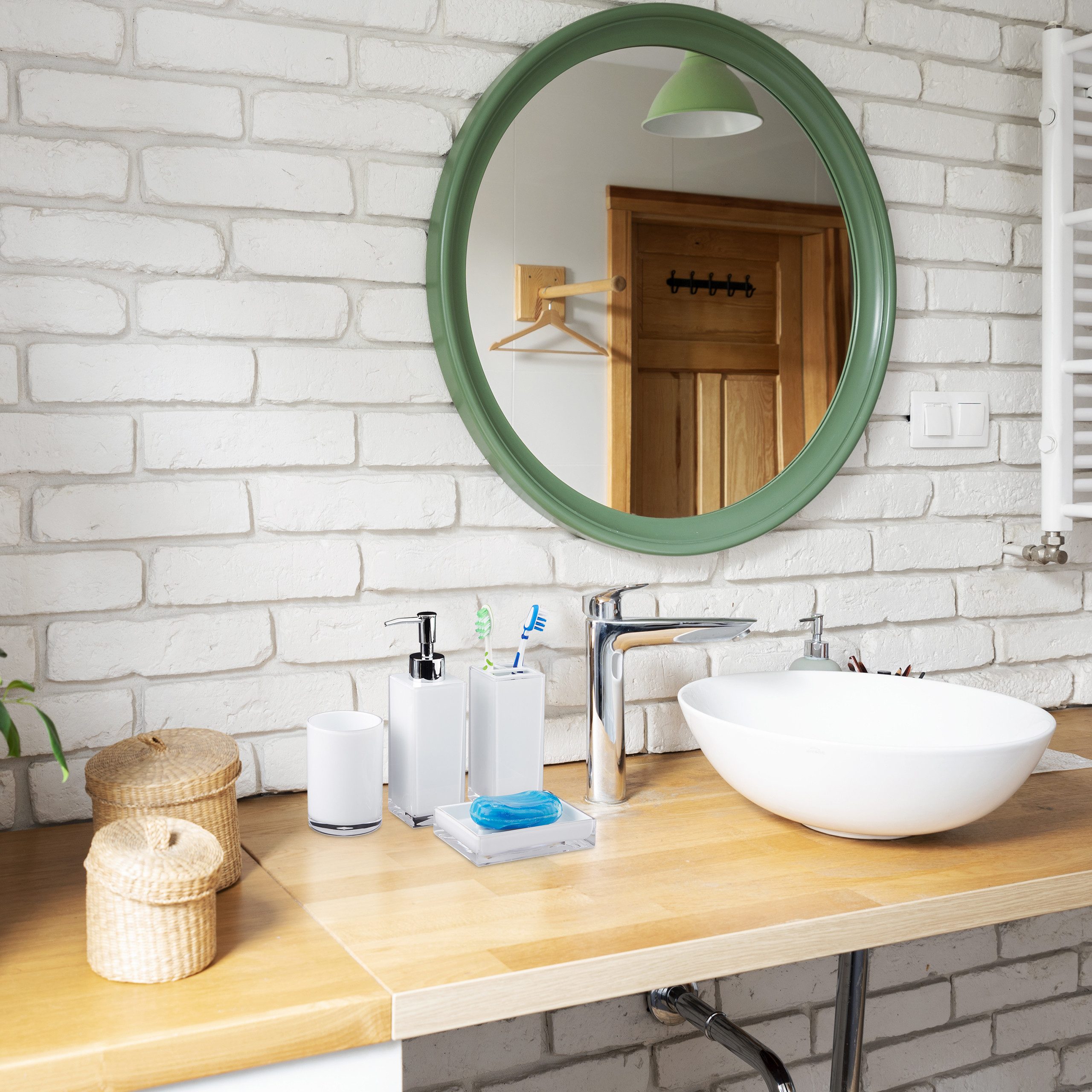 relaxdays Badezimmer-Set Badaccessoires Set 4-teilig, Weiß günstig online kaufen