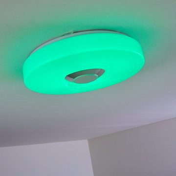 hofstein Deckenleuchte »Serini« runde Deckenlampe aus Metall/Kunststoff in Weiß, RGB Kelvin, dimmbar mit RGB Farbwechsler, Fernbedienung und Bluetooth Lautsprecher