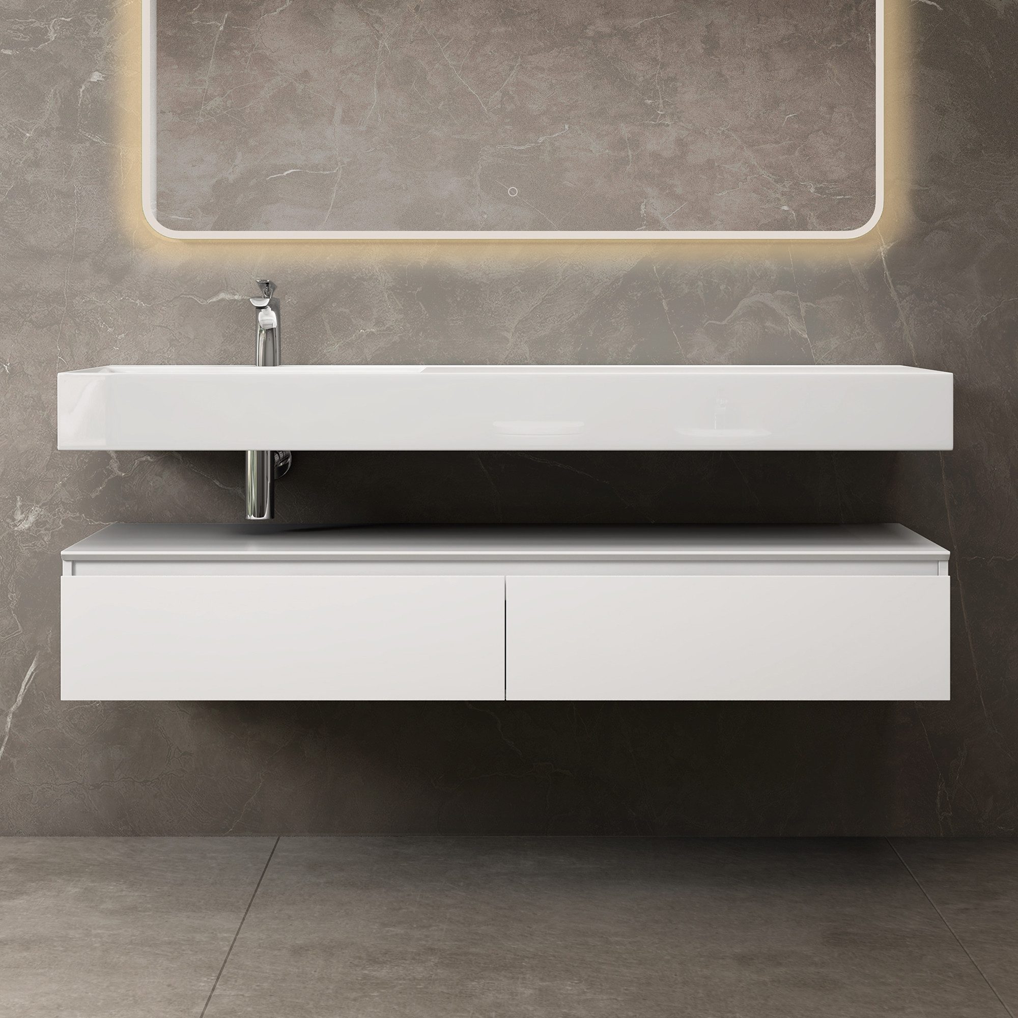 doporro Badmöbel-Set Waschtisch mit Unterschrank 150cm Mineraglguss Waschbe günstig online kaufen