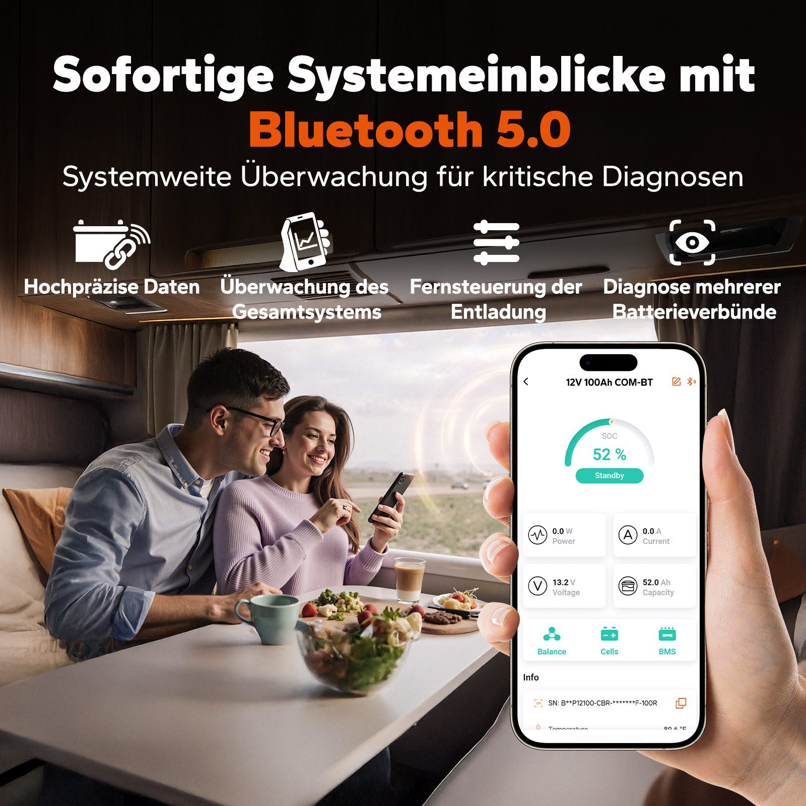 LiTime 12V 100Ah Smart ComFlex LiFePO4 Batterie 1280Wh Solarakkus (12 V), Victron-kompatibel, ideal für Wohnmobil-, Solar- und Off-Grid-Systeme