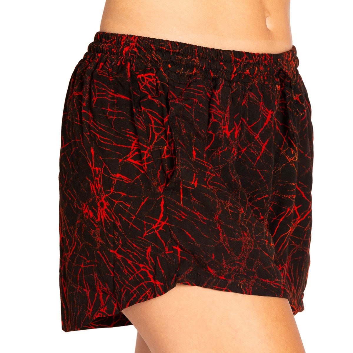 PANASIAM Strandshorts oder Shorts angenehm für Tragen Damen Meditation farbecht B814 Wachsbatik red Relaxshorts black und kurze zu Strand Sporthose Damenshorts Yoga