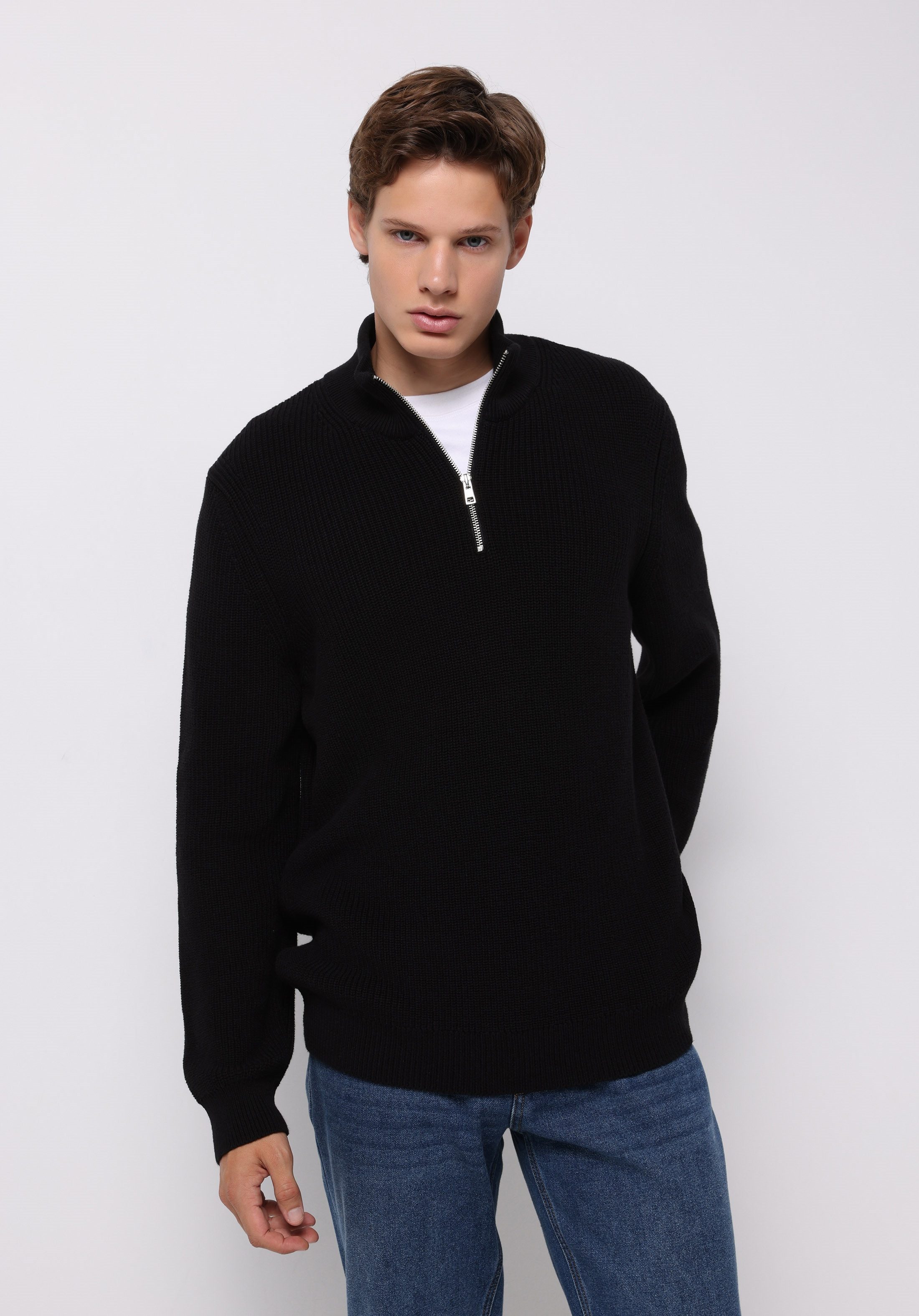 Colins Смугасті Colins Regular Fit Herrenpullover mit hohem Kragen und Jacquard-Muster