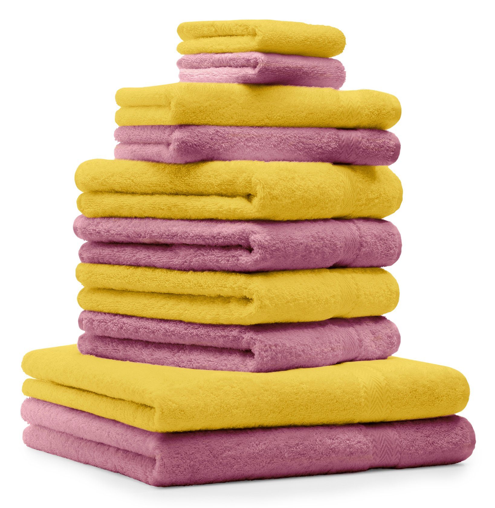 Betz Handtuch Set 10-TLG. Handtuch-Set Premium Farbe Gelb & Altrosa, 100% Baumwolle, (10-tlg)
