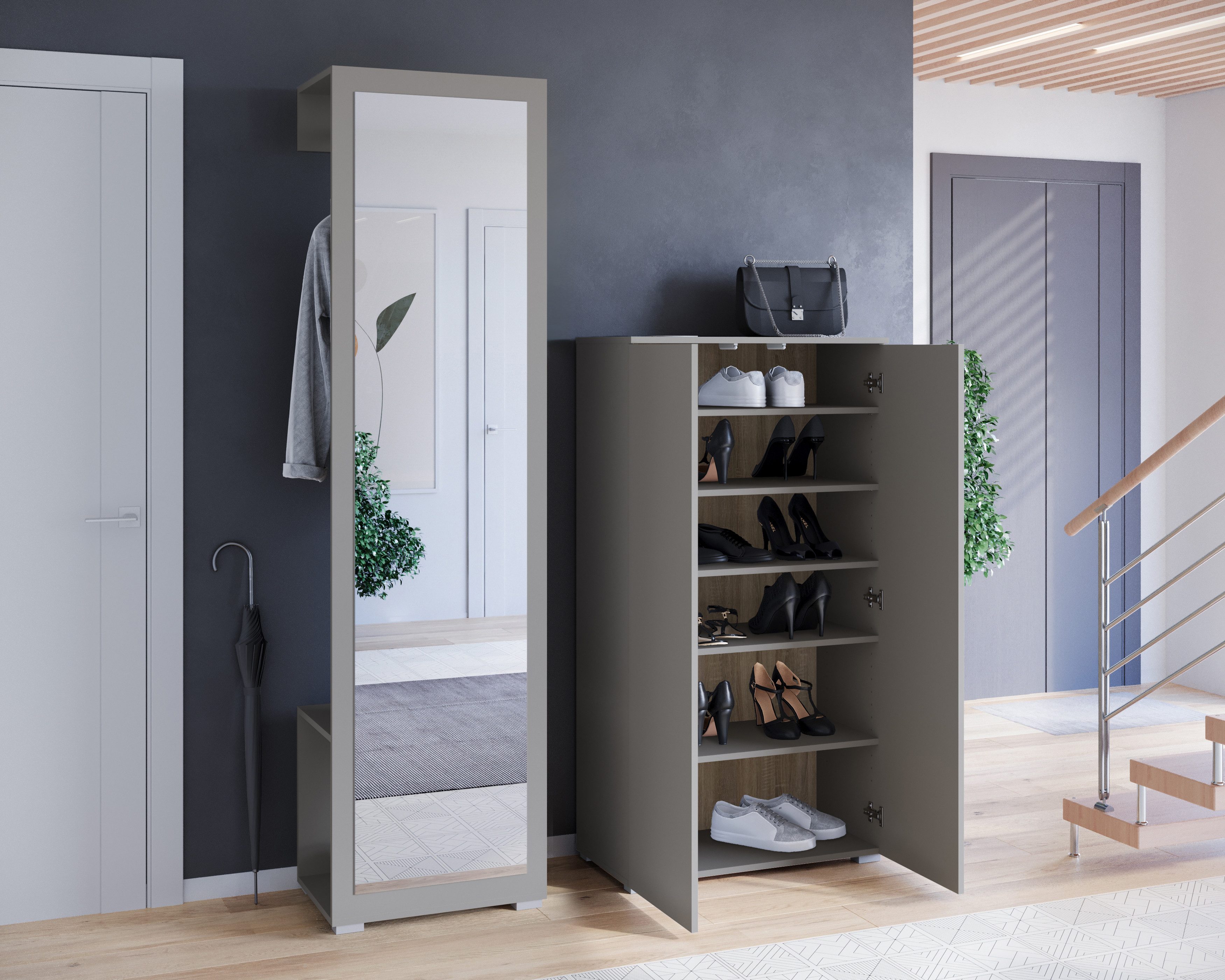 OTTO home Garderoben-Set PARIS/ TOKYO, (Komplett-Set, 2-St), Garderoben-Set Breite 130cm, moderne grifflose Flurmöbel Kleiderstange – Bild 4 von 5