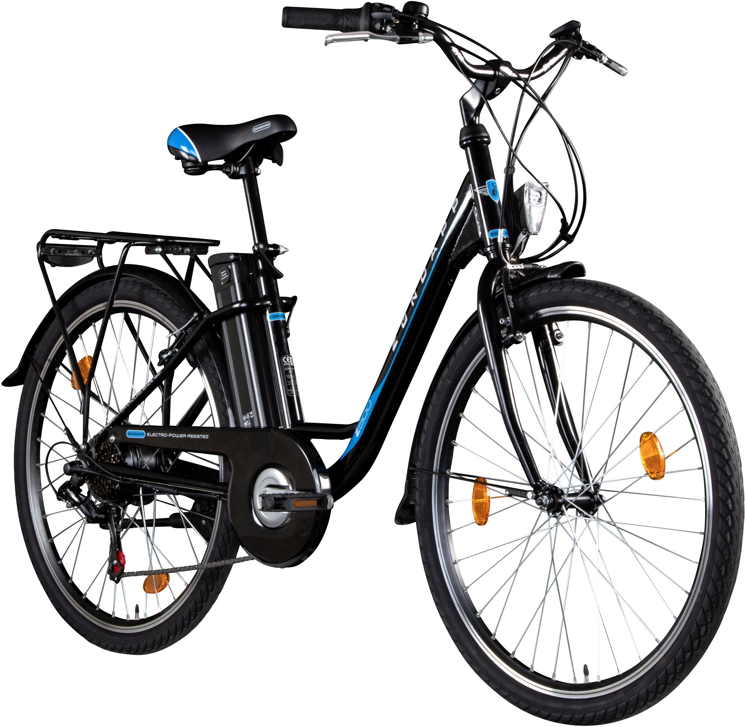 Zündapp E-Bike Z505, 6 Gang Shimano Tourney Schaltwerk, Kettenschaltung, Heckmotor, 374 Wh Akku