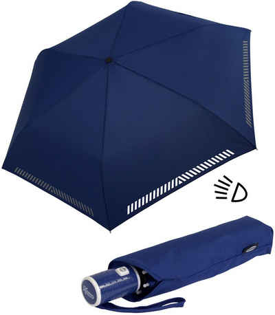 iX-brella Taschenregenschirm Kinderschirm mit Auf-Zu-Automatik, reflektierend, Sicherheit durch Reflex-Streifen - blau