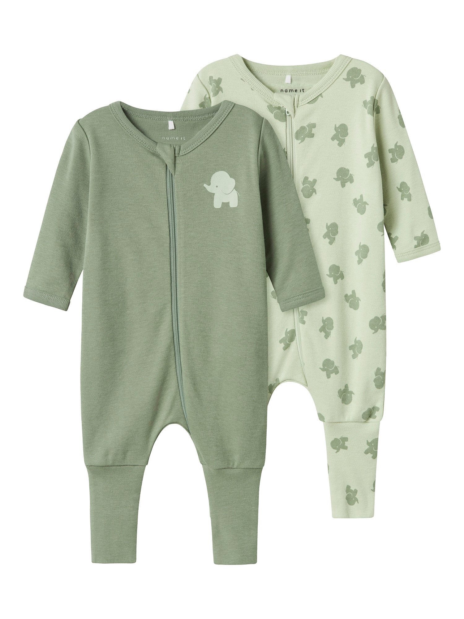 Name It Strampler NBMNIGHTSUIT 2P ZIP FF SEA ELEPHANT NOOS Sea Foam-80 (Packung, 2-tlg., 2er-Pack)