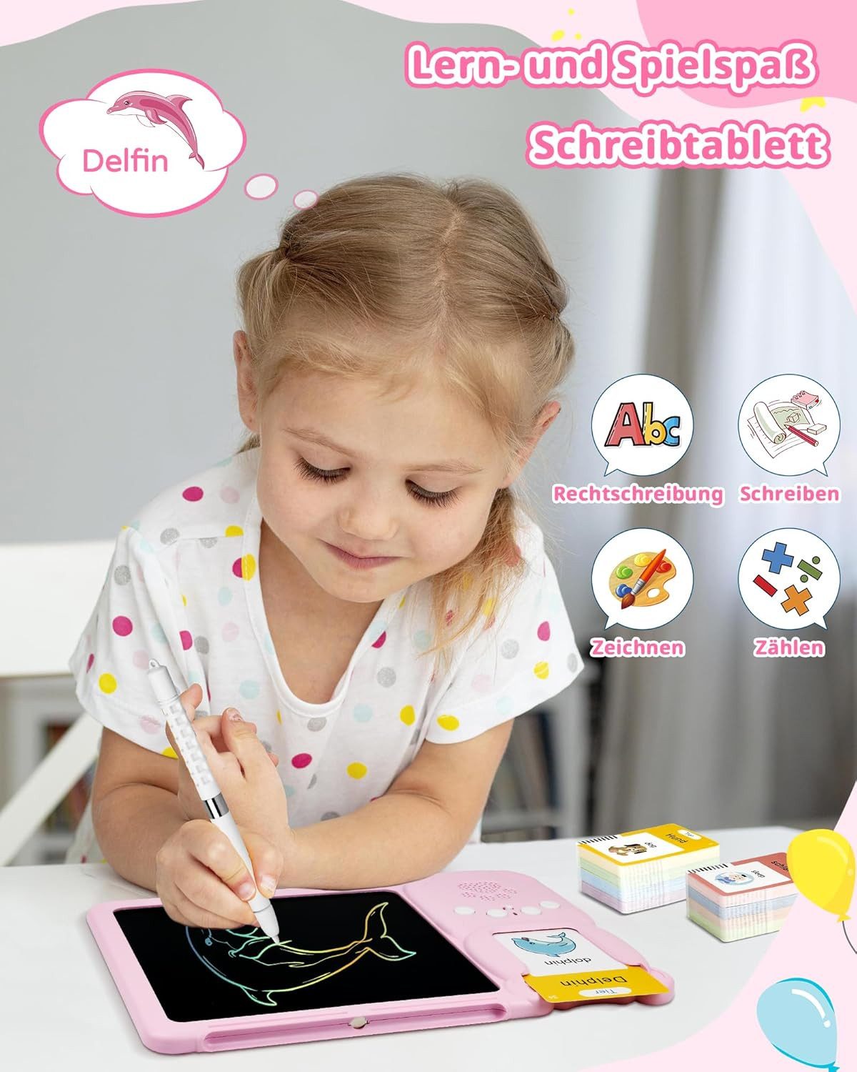 Toomoke Lernspielzeug Sprechende Lernkarten, Sprachlernspielzeug für Kinder (Schreiblernspielzeug, Vokabeltrainer für Deutsch und Englisch), 510 Wörter, 192 Kar – Bild 5 von 5