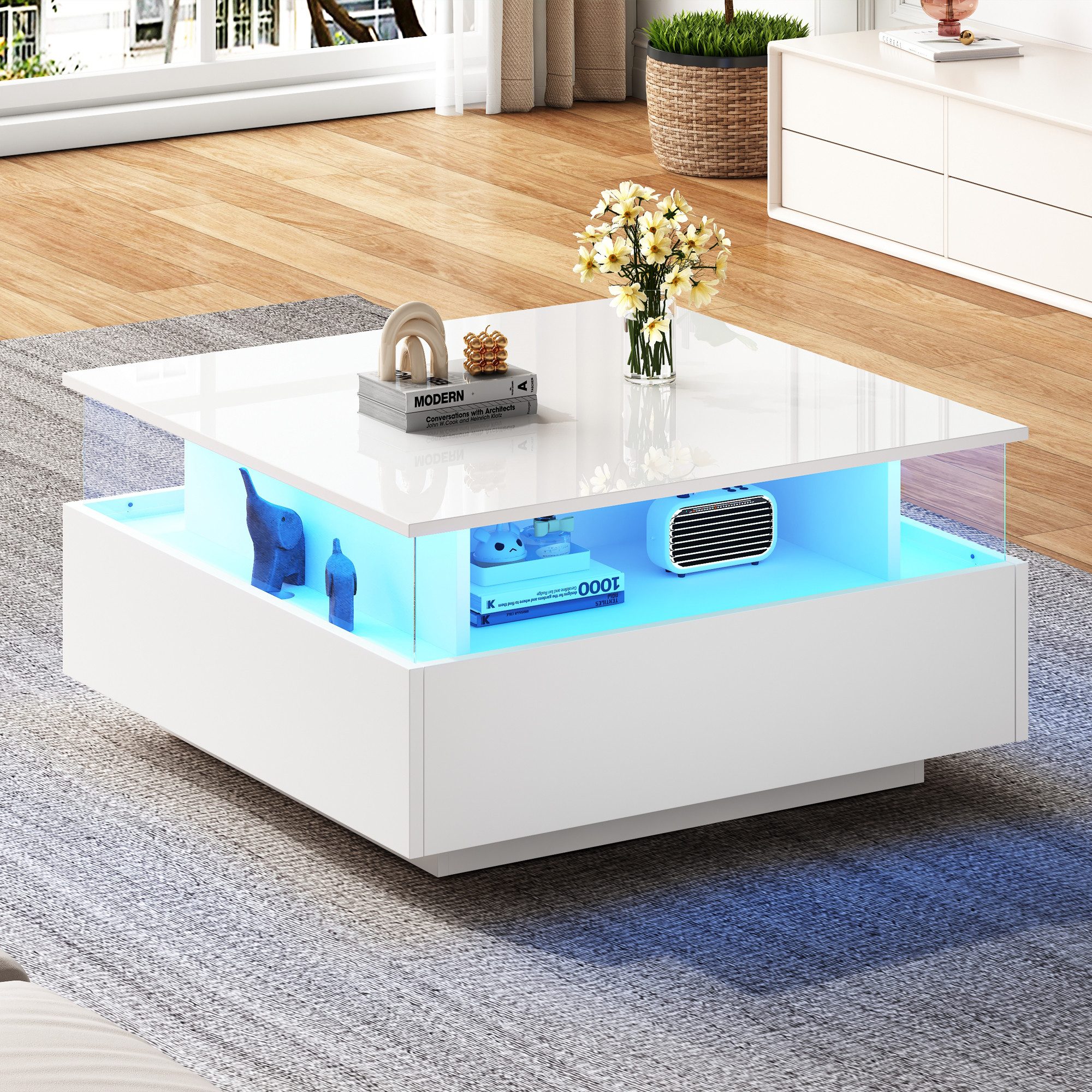 MODFU Couchtisch hochglanz Sofatisch mit LED-Beleuchtung günstig online kaufen