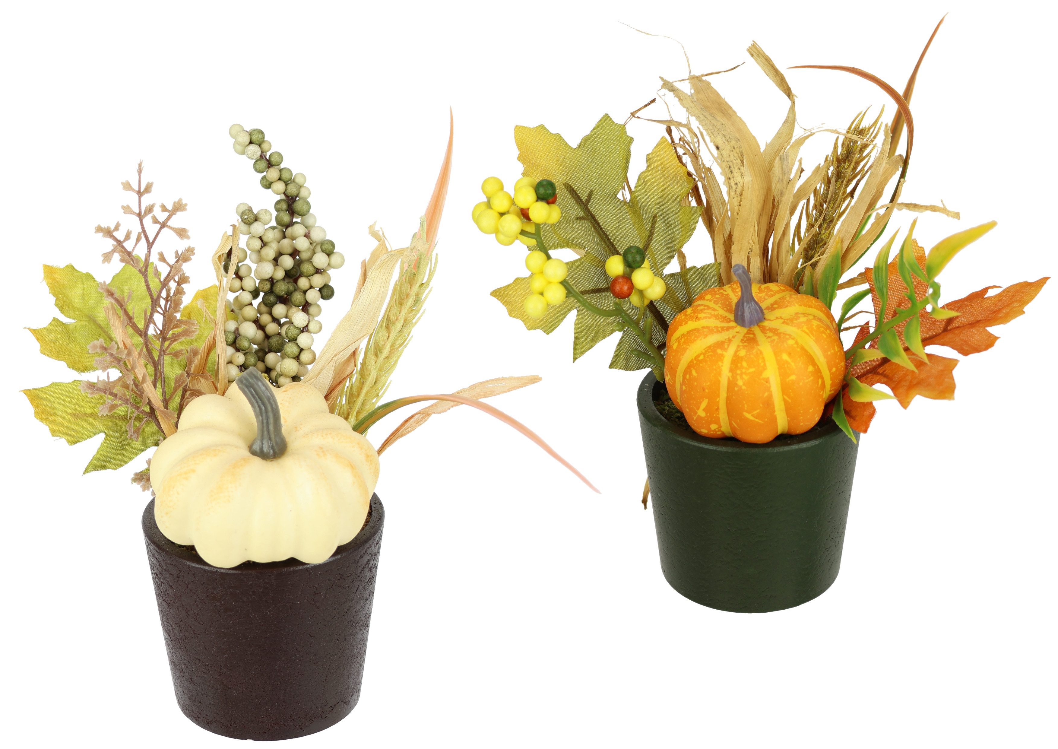 Kunstblume Gesteck Kürbis/Beeren, I.GE.A., Höhe 18 cm, 2er Set im Topf Herbstlaub Dekoblume Herbst-Deko Herbstblume Gesteck