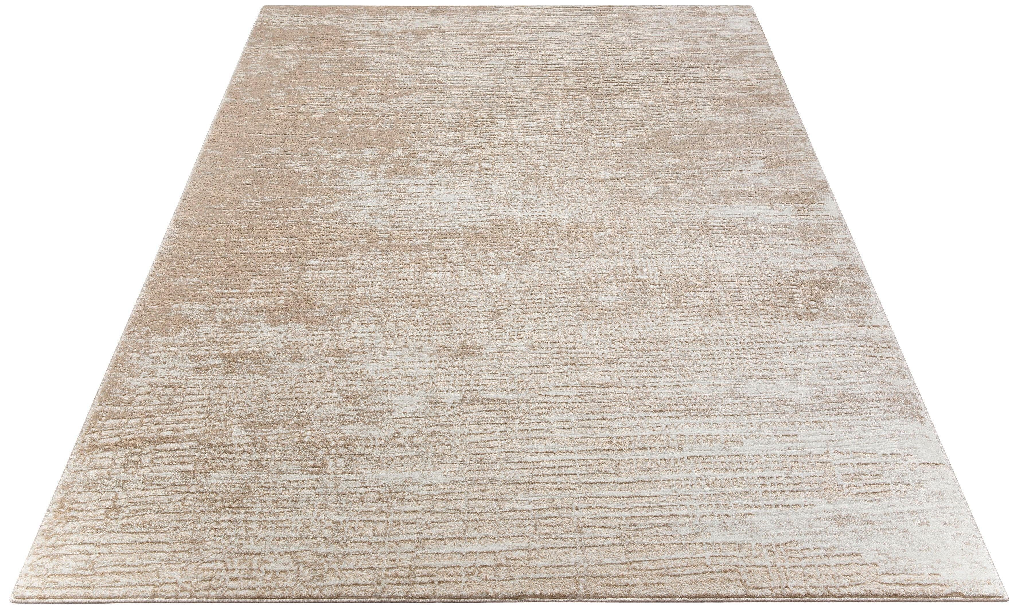 Glanz, beige Teppich Schrumpf Carving-Effekt Home Ariano, 12 Vintage, mm, Höhe: Hoch-Tief-Struktur, affaire, dezenter rechteckig,