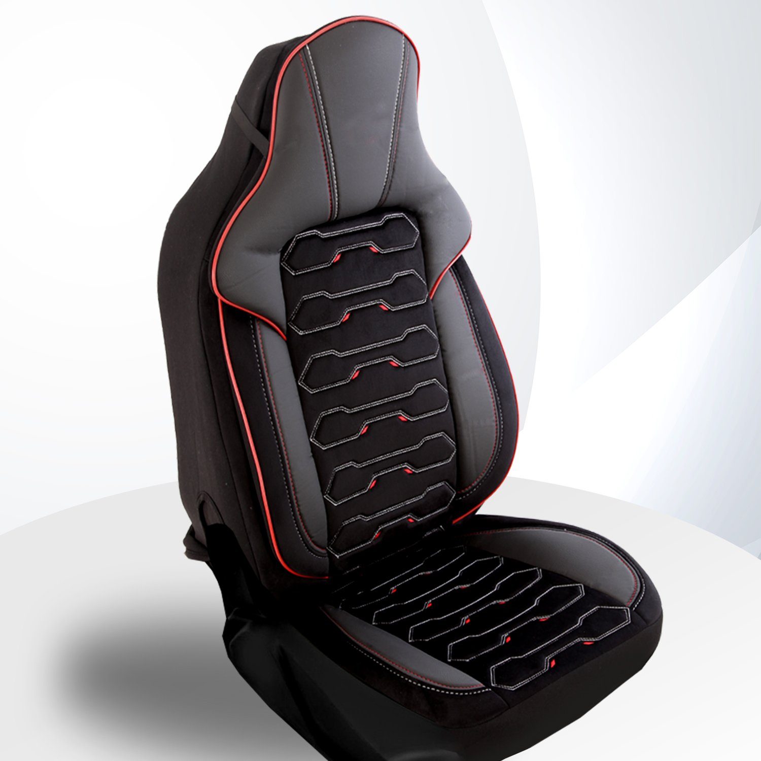 Audi 1 geeignet Class), Fahrersitzbezug, Airbag RoyalClass® für Sitzbezüge Autositzbezug (Schwarz-Rot Beifahrersitzbezug, 1 passend für Set, A1