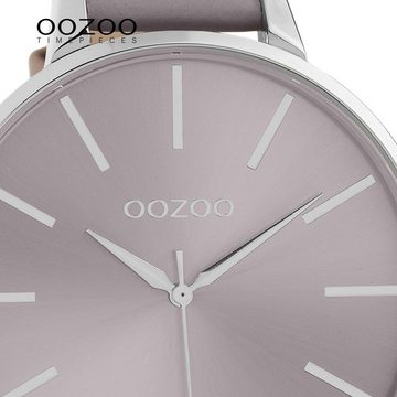 OOZOO Quarzuhr Oozoo Damen Armbanduhr Timepieces, Damenuhr rund, extra groß (ca. 48mm) Lederarmband, Fashion-Style