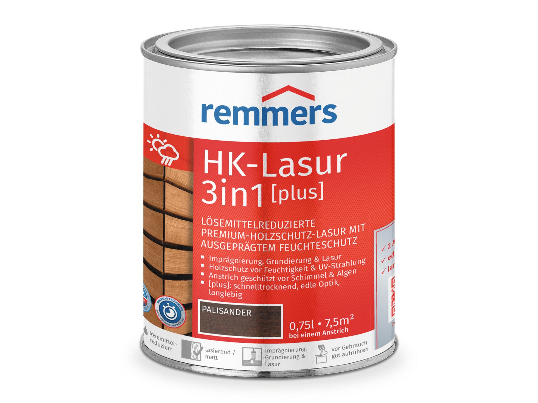 Remmers Holzschutzlasur HK-Lasur 3in1 [plus] matt 0,75 Liter, 3fach Holzschutz mit Imprägnierung + Grundierung + Lasur