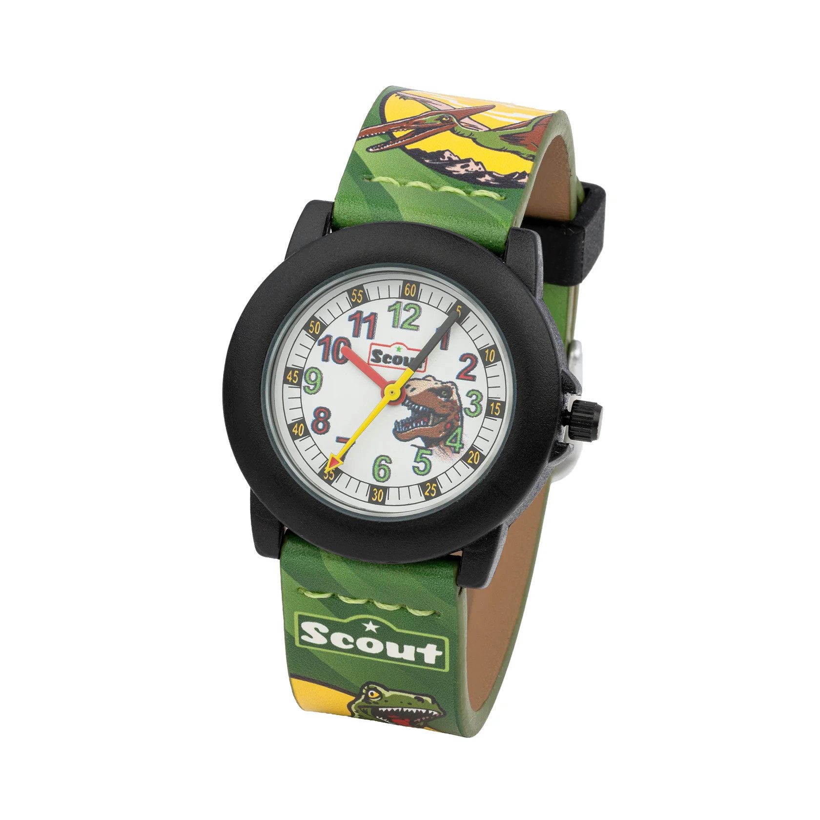 Scout Quarzuhr Kinderuhr 164000013 Dinosaurier Lernuhr Grün Kunstlederband 30 mm