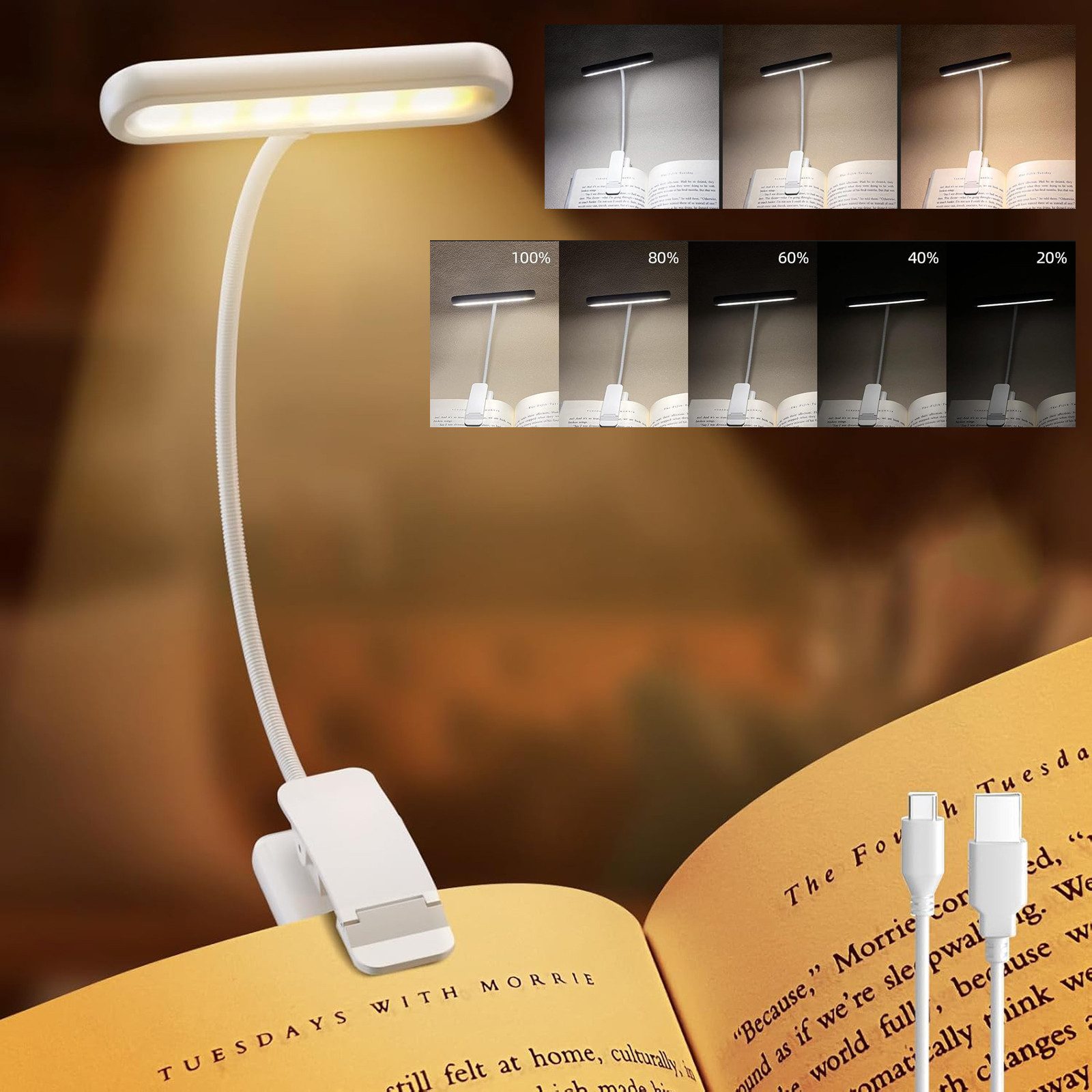 Jibenhome Klemmleuchten Leselampe Buch Klemme USB Wiederaufladbare Buchlamp günstig online kaufen
