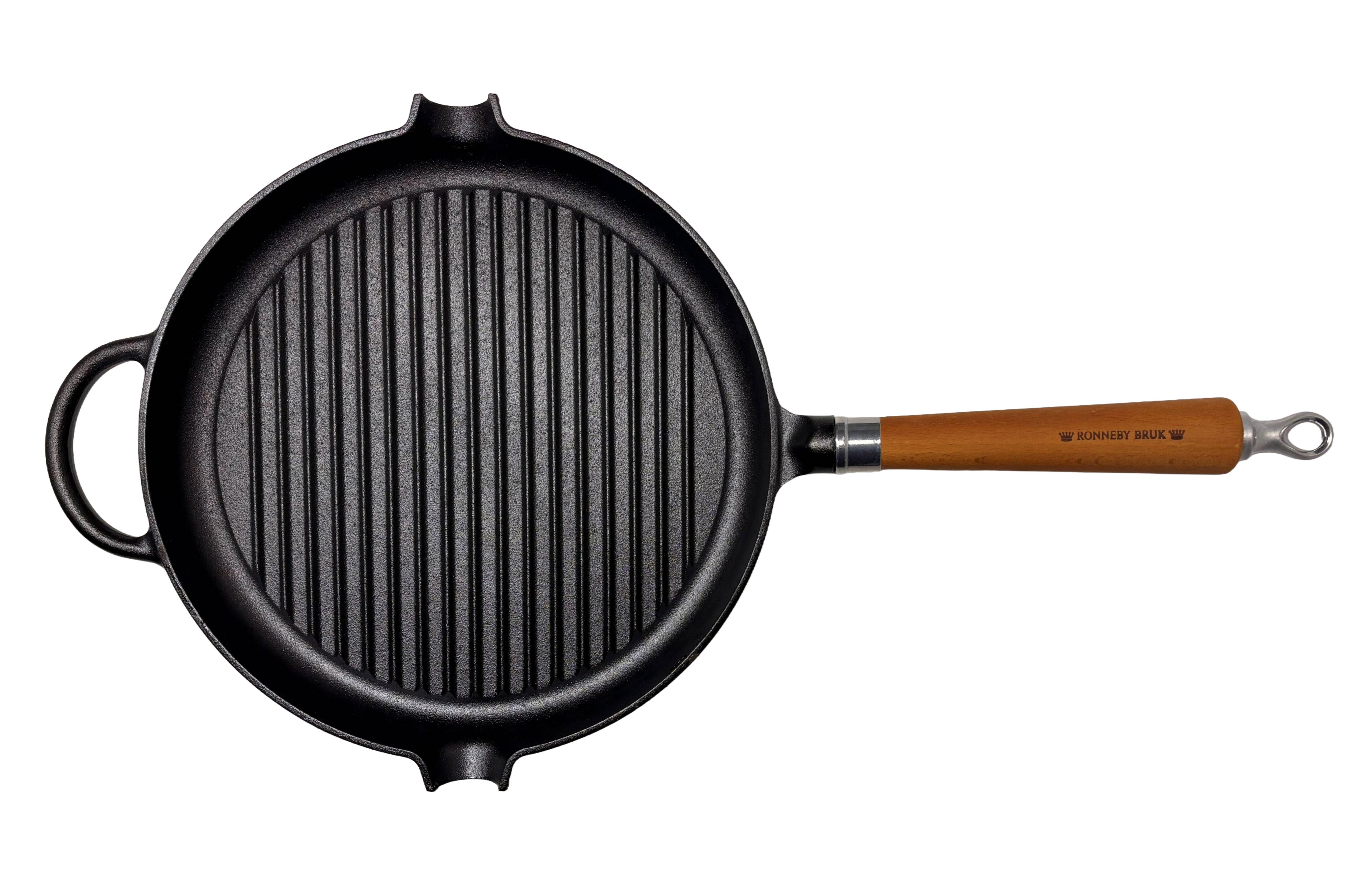 Ronneby Bruk Grillpfanne Maestro Pfanne, Ø 28 cm, mit Holzgriff & Gegengriff, Gusseisen (1-tlg)