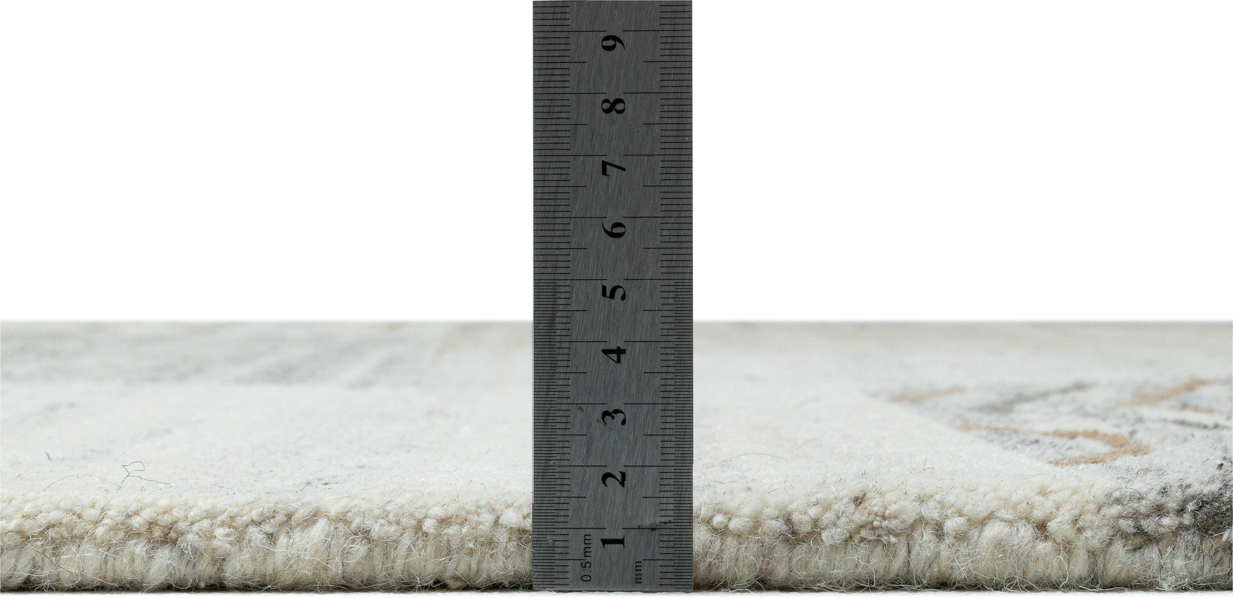 THEKO Wollteppich Nakarta 2, rechteckig, Höhe: 12 mm, reine Wolle, handgeknüpft, Naturtöne, Patchworkdesign, meliert