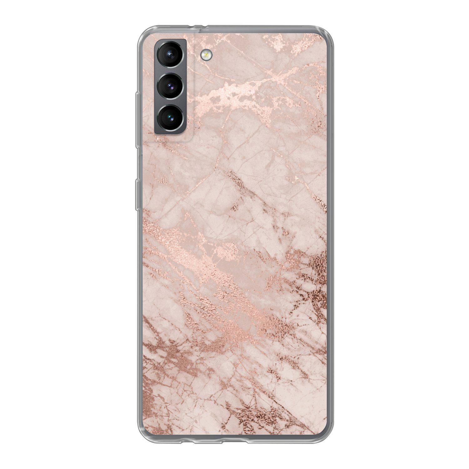 MuchoWow Handyhülle für Samsung Galaxy S21 Plus Marmor - Rosa - Luxus - Marmoroptik - Glit, Phone Case, Silikon, Schutzhülle Dünn