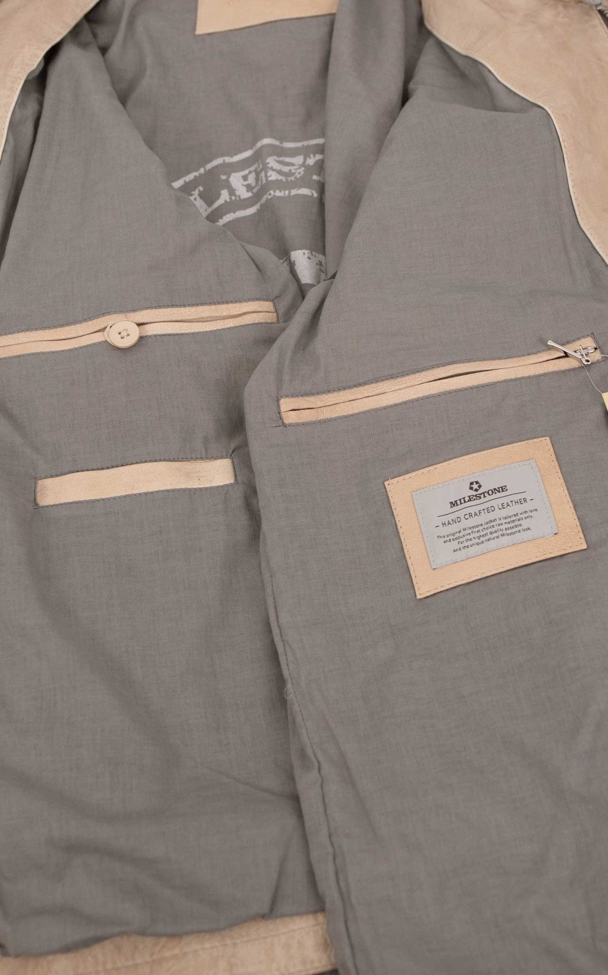 Milestone Lederjacke MSRaymond Milestone - Herren Lederjacke Lammnappa Kapuze beige