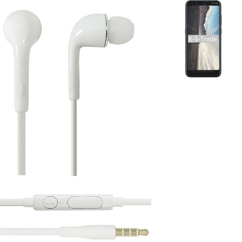 K-S-Trade für Nokia C2 Tennen In-Ear-Kopfhörer (Kopfhörer Headset mit Mikrofon u Lautstärkeregler weiß 3,5mm)